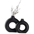 Set med 2 svarta donut keramiska vaser för modern heminredning, rund matt pampasgräs, Neutri bohemisk nordisk minimalism stil (stor och liten)