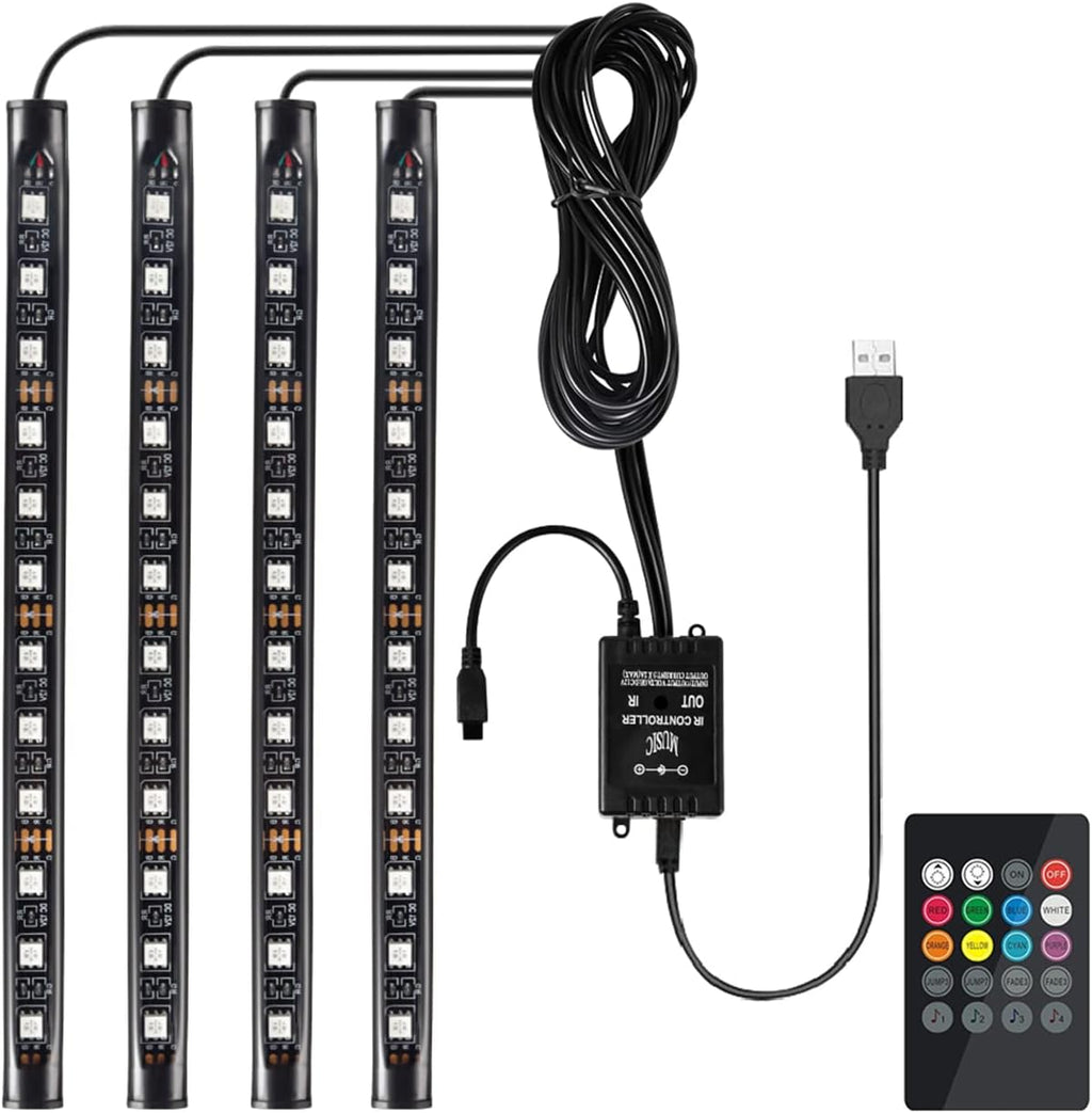 Favoto 4x12 interiörbelysning LED-atmosfär lätt bilinteriörbelysning ledde interiör med USB-port och IR-fjärrkontroll