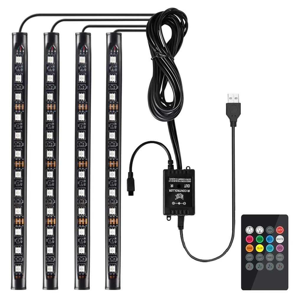 Favoto 4x12 interiörbelysning LED-atmosfär lätt bilinteriörbelysning ledde interiör med USB-port och IR-fjärrkontroll