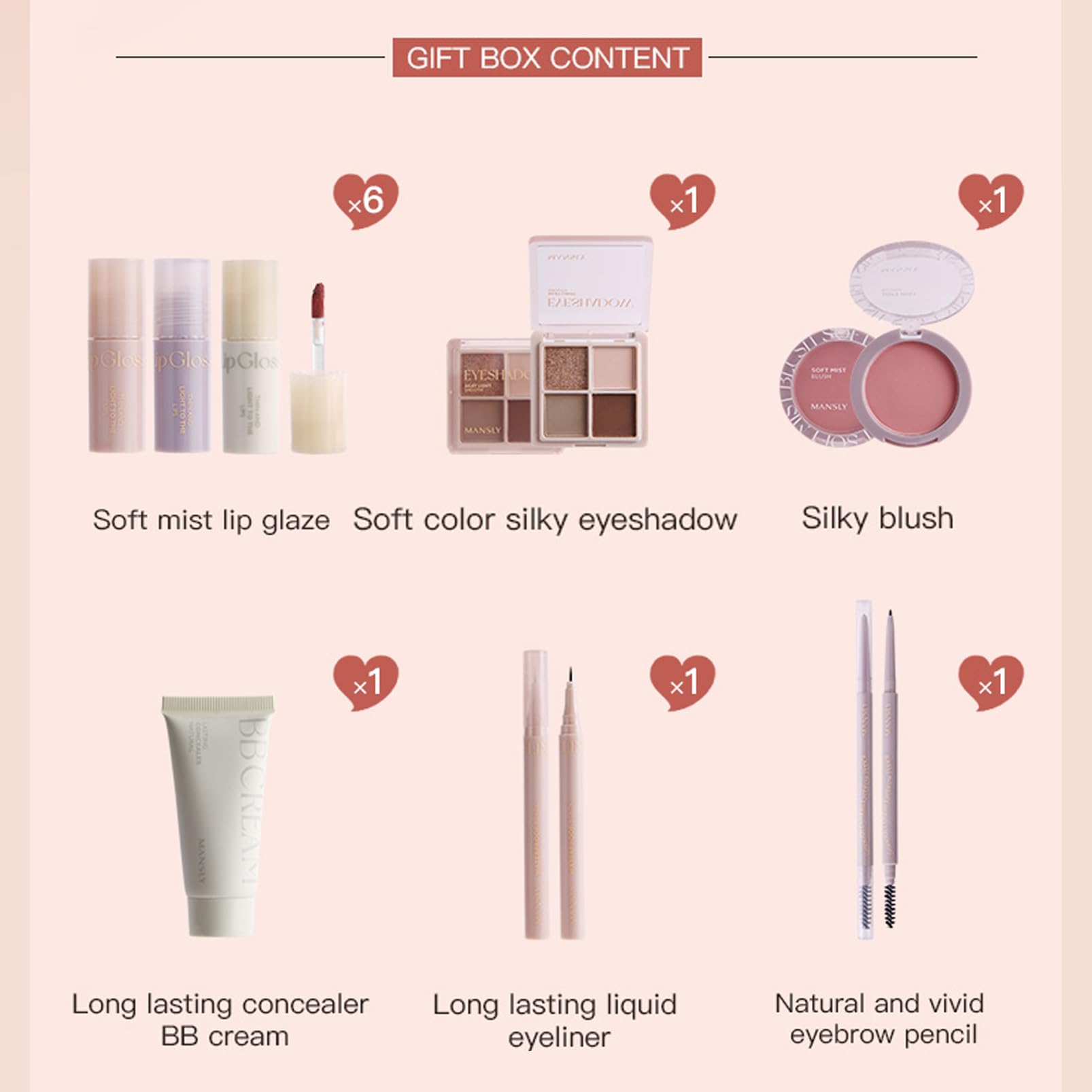 EONFAVE All In 1 Makeup-set, 11 stycken, makeup presentset, läppglans, rouge, ögonskuggspalett, ögonbrynspenna, Eyeliner, BB Cream, silkeslen, för perfekta gåvor, flerfärgad, unisex