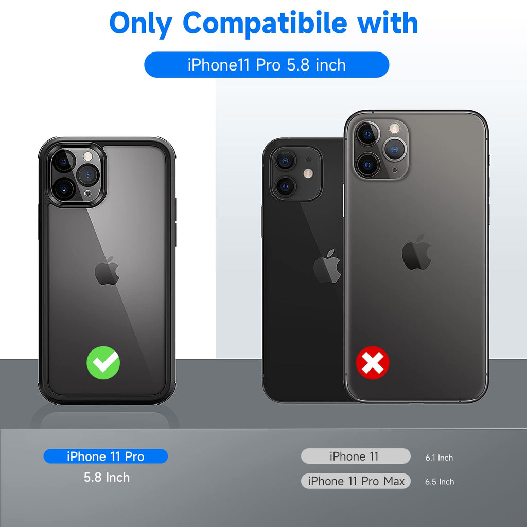 seacosmo för iPhone 11 Pro Mobilskal, [9H HD] Integrerat Skärmglas och Linsskydd, 360 Grader Stöttåligt Fodral, Stötdämpande Skal för iPhone 11 Pro, Svart
