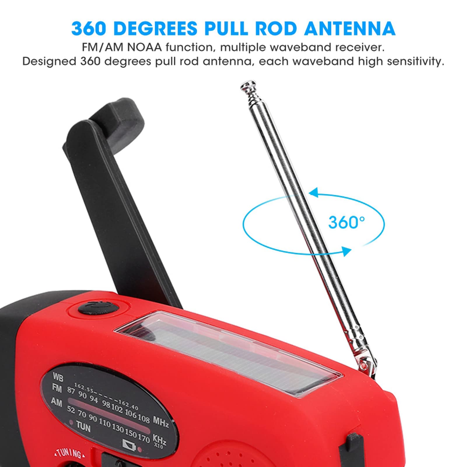 Emergency Solar Hand Crank Radio med AM, FM, NOAA Weather Alert, 1200mAh Power Bank, LED -ficklampa och Telefonladdare, Bärbar överlevnadsutrustning för Utomhuscamping