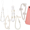 DKDDSSS 4 st telefonberlock, pärlband telefon armband rem, vit pärla rosett mobiltelefon berlocker, söt telefon berlock, En storlek, Plast, Ingen ädelsten