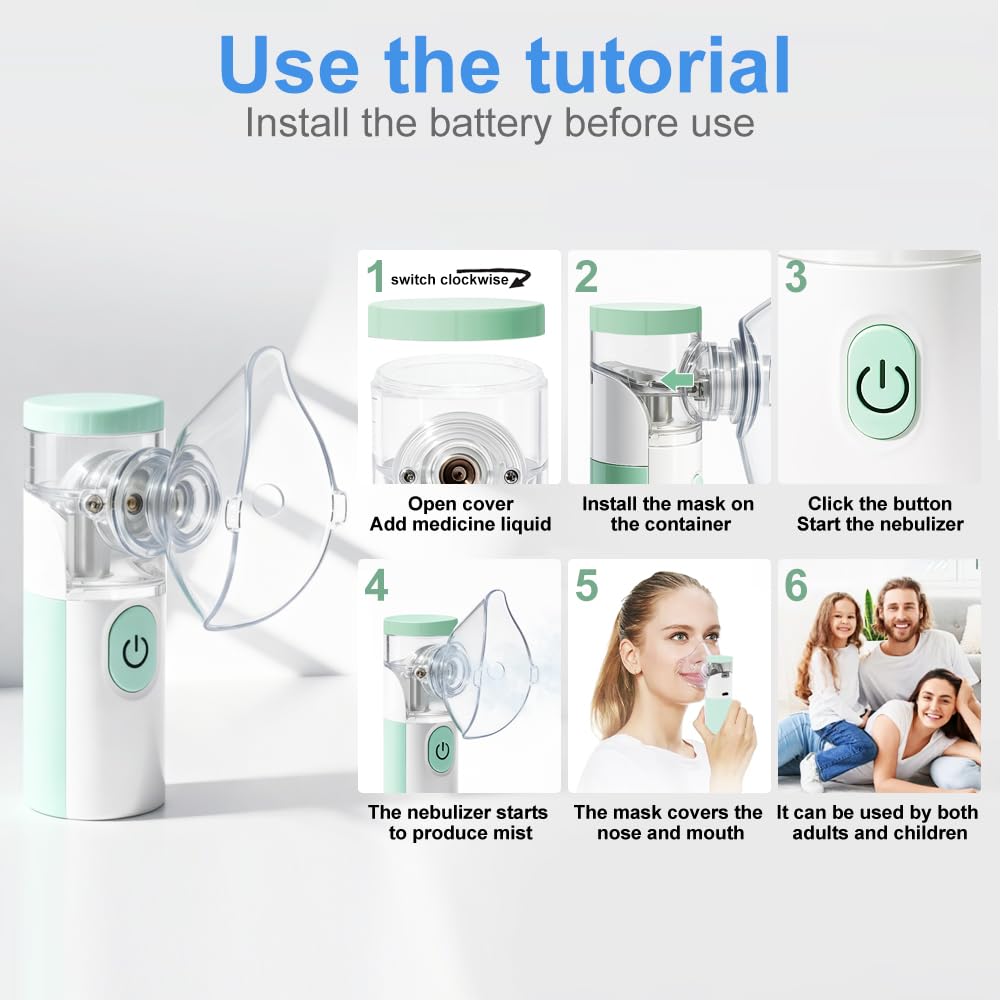 Inhalator nebulisator, inhalator för barn och vuxna, justerbar spraydimma, inhalator med 1 munstycke och 2 masker för barn och vuxna