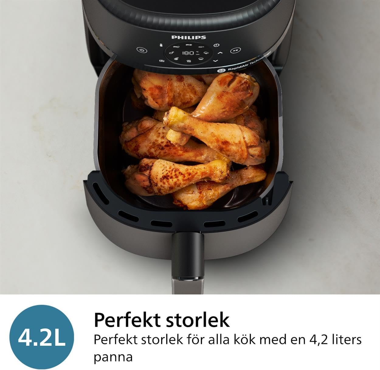 Philips Airfryer 2000 series 4,2 liter - 1500 W effekt, RapidAir-teknik, Digital pekskärm, 13 tillagningsalternativ, 9 förinställda funktioner, Upp till 90% mindre fett, Svart (NA229/00)