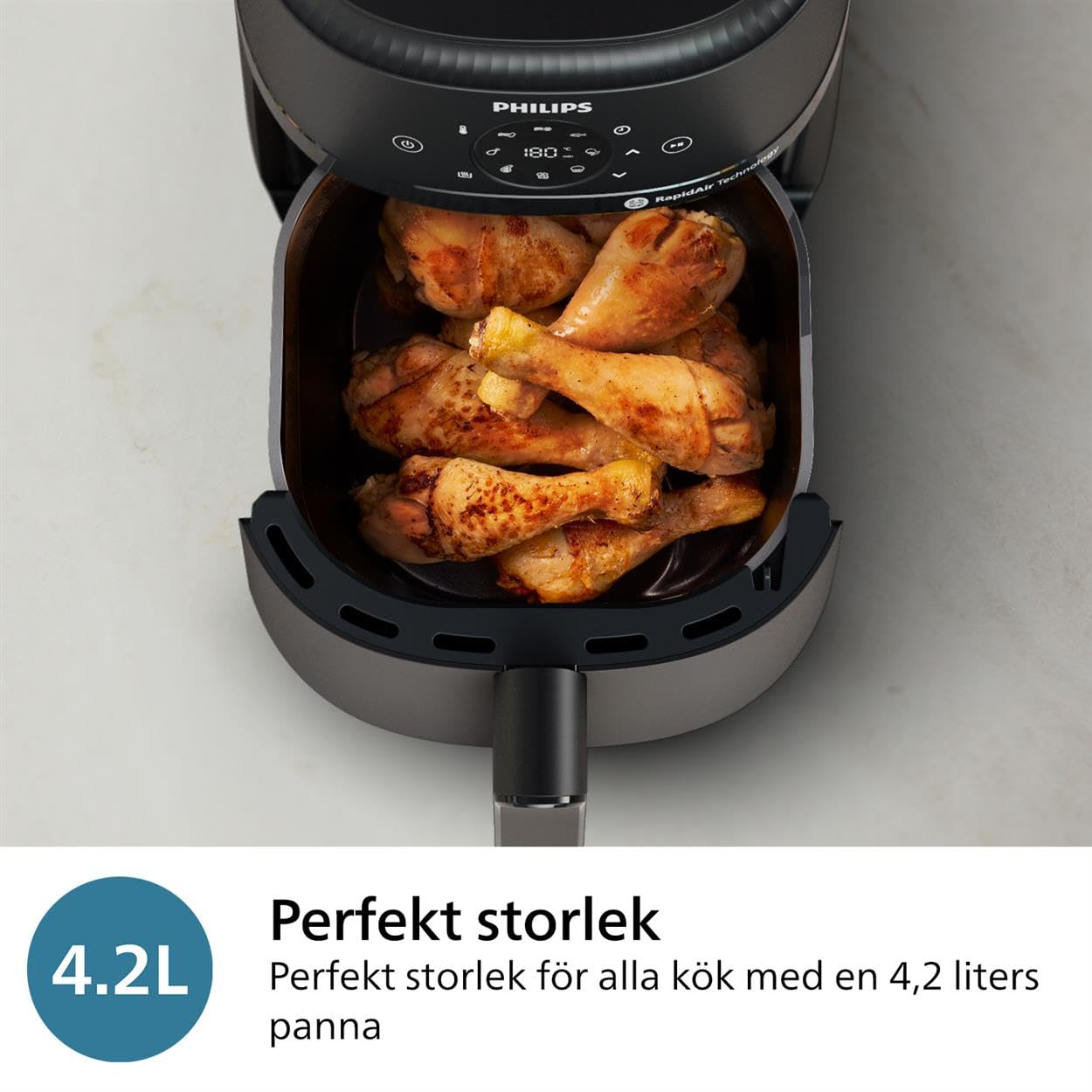 Philips Airfryer 2000 series 4,2 liter - 1500 W effekt, RapidAir-teknik, Digital pekskärm, 13 tillagningsalternativ, 9 förinställda funktioner, Upp till 90% mindre fett, Svart (NA229/00)