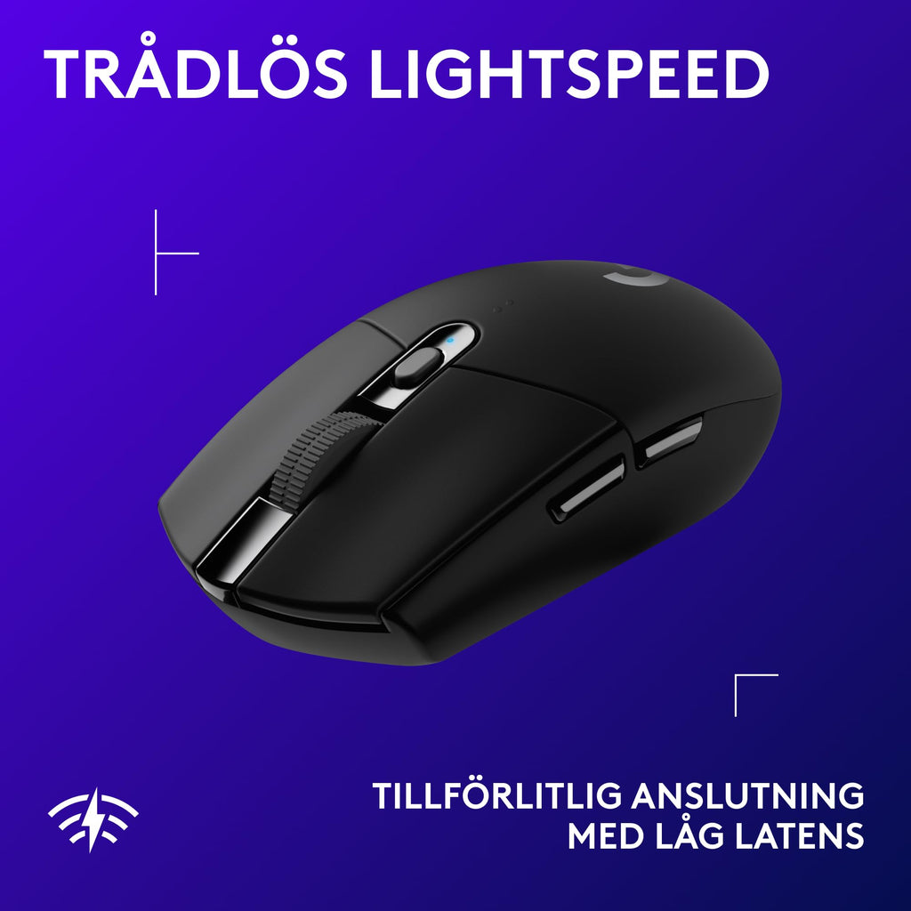 Logitech G305 LIGHTSPEED trådlös spelmus, HERO-sensor, 12 000 DPI, lätt, 6 programmerbara knappar, 250 timmars batteri, inbyggt minne, kompatibel med PC, Mac - Svart