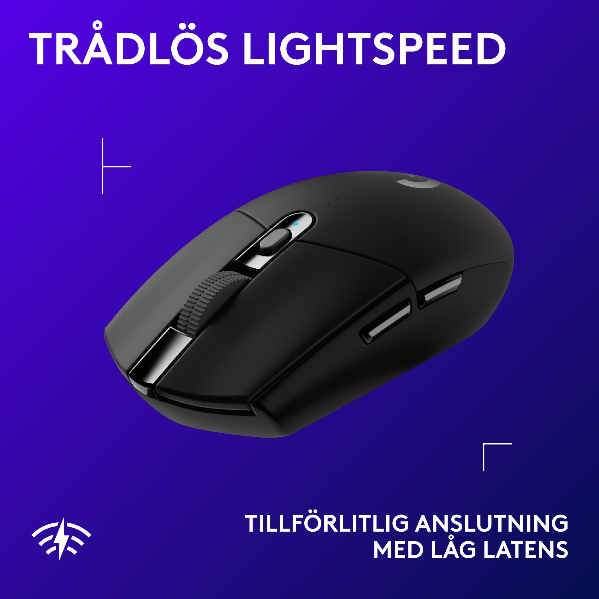 Logitech G305 LIGHTSPEED trådlös spelmus, HERO-sensor, 12 000 DPI, lätt, 6 programmerbara knappar, 250 timmars batteri, inbyggt minne, kompatibel med PC, Mac - Svart