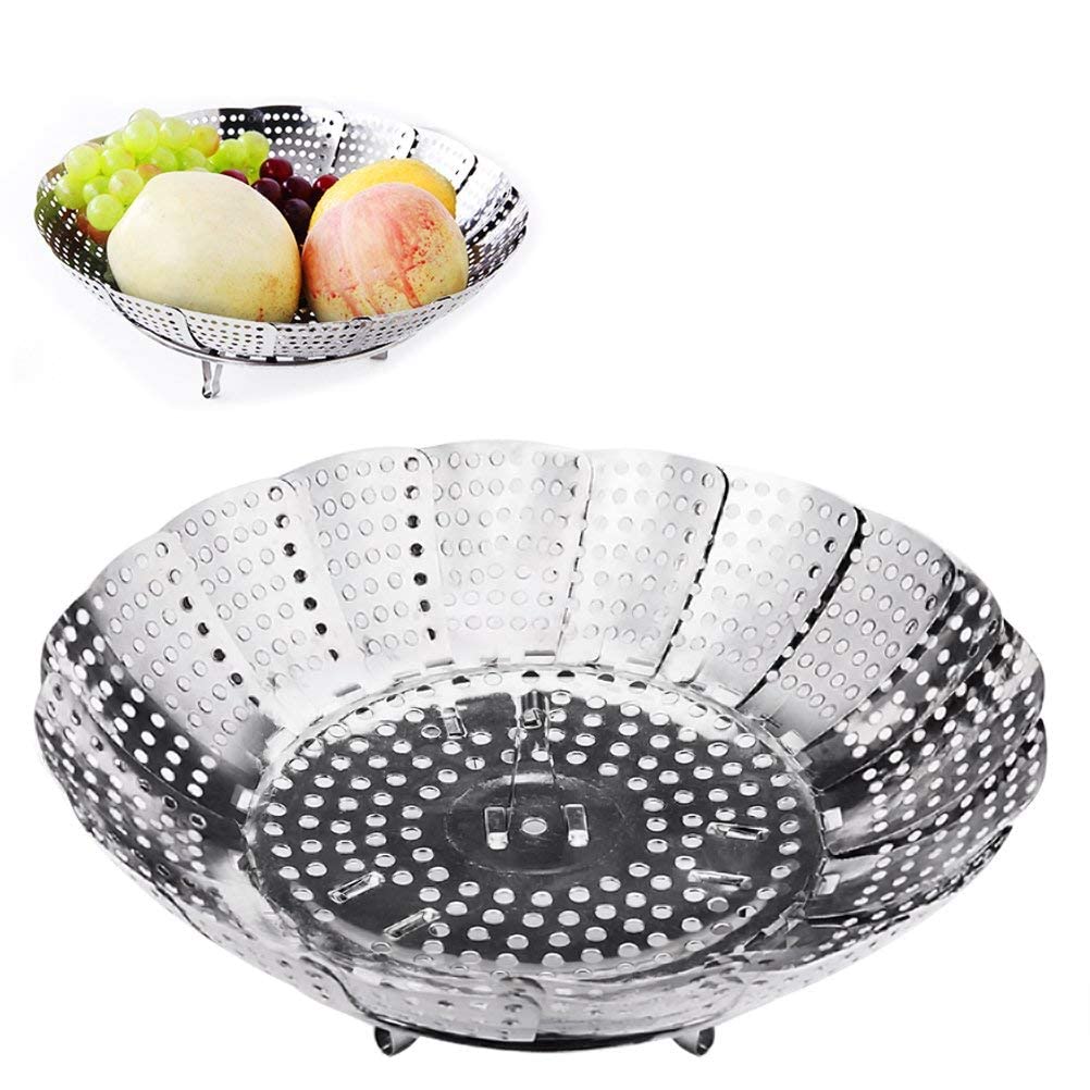 AOMIG Vikbar ångkorg i rostfritt stål, Ångkorg för matlagning, Steamer hopfällbar korg, hopfällbar grönsaksångkokare med handtag, Rostfritt stål grönsaksångare grönsakskorg, nät hål 14–23 cm