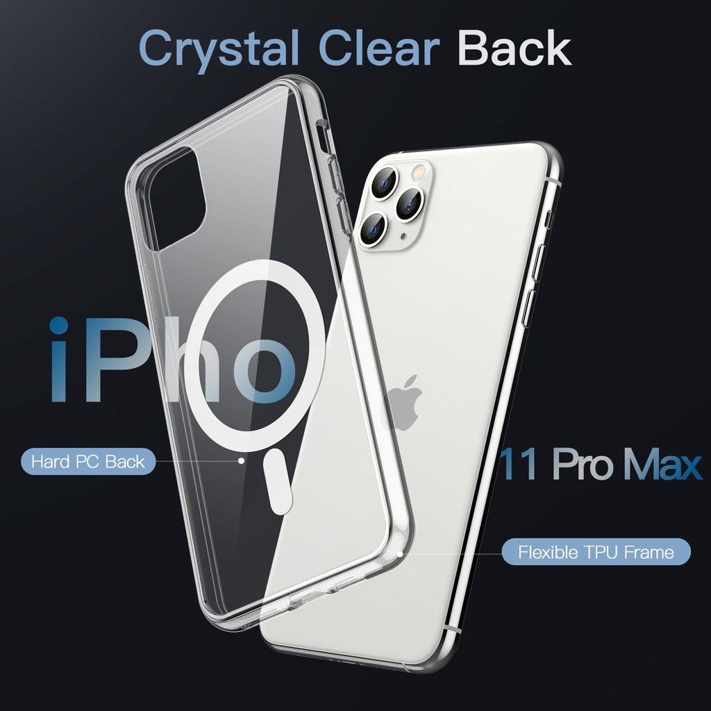 JETech Magnetisk Skal för iPhone 11 Pro Max 6,5 Tum för MagSafe Trådlös Laddning, Stötskyddad Telefon Bumper Case, Repfri Klar Tillbaka (Klar)