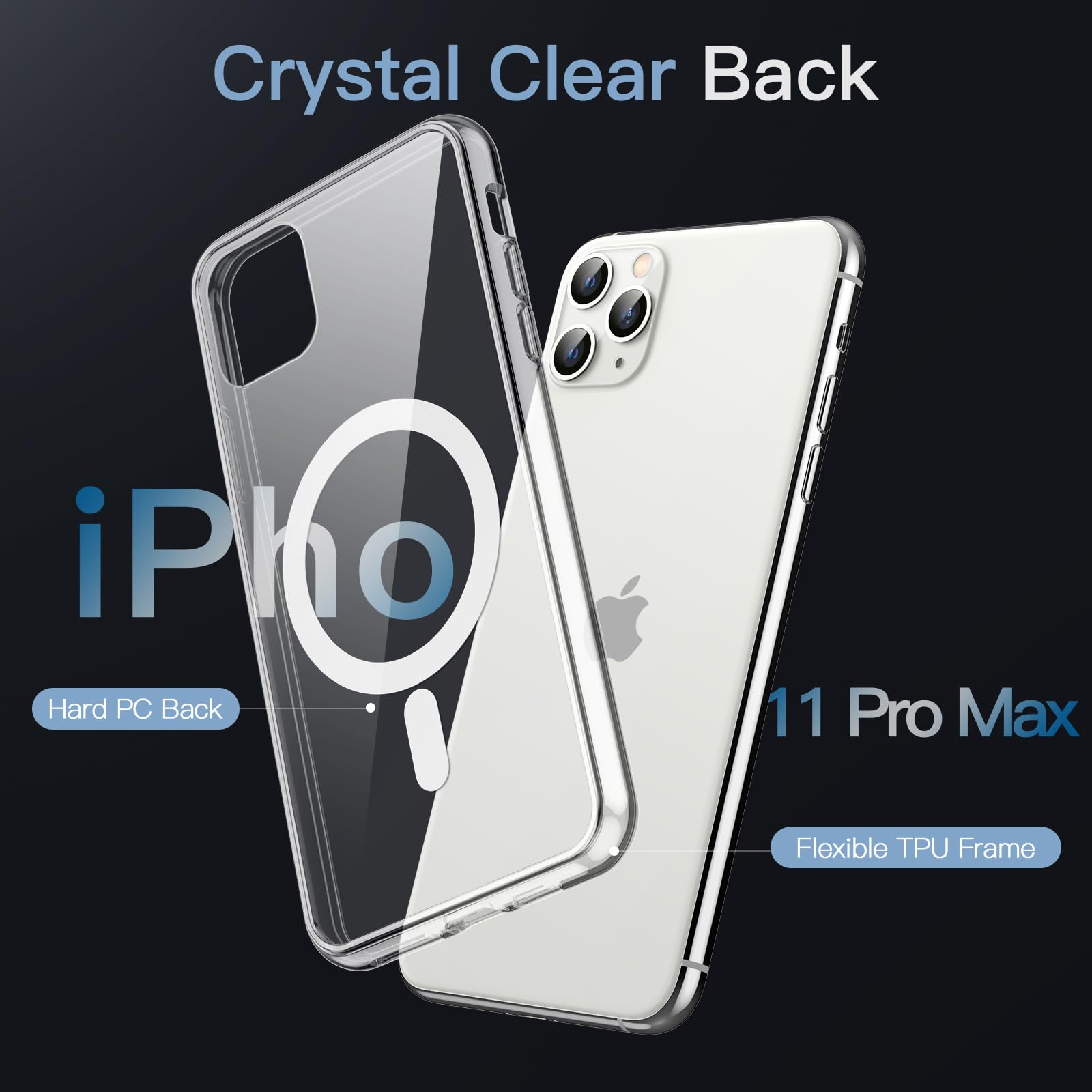 JETech Magnetisk Skal för iPhone 11 Pro Max 6,5 Tum för MagSafe Trådlös Laddning, Stötskyddad Telefon Bumper Case, Repfri Klar Tillbaka (Klar)