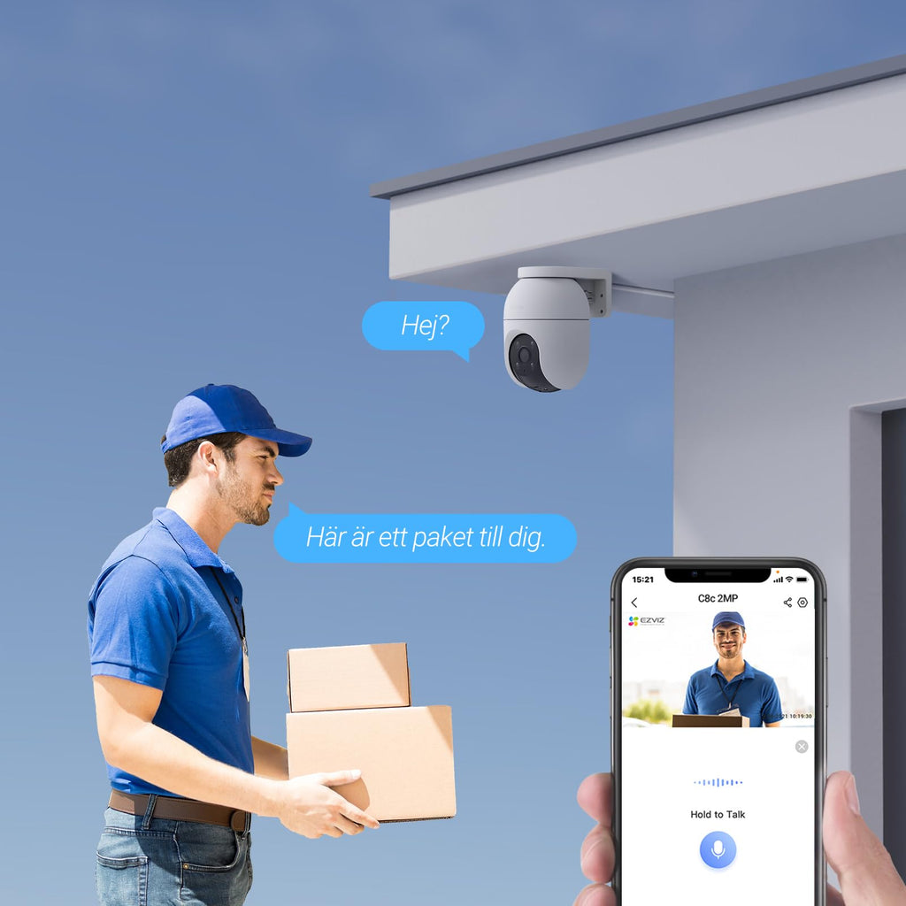 EZVIZ C8c 2MP 360° övervakningskamera Utomhus Wifi, Kamera övervakning PTZ, Color Night Vision, AI Persondetektering, Auto Zoom Tracking, Tvåvägsljud, Siren, Alexa/Google, Security Camera Outdoor