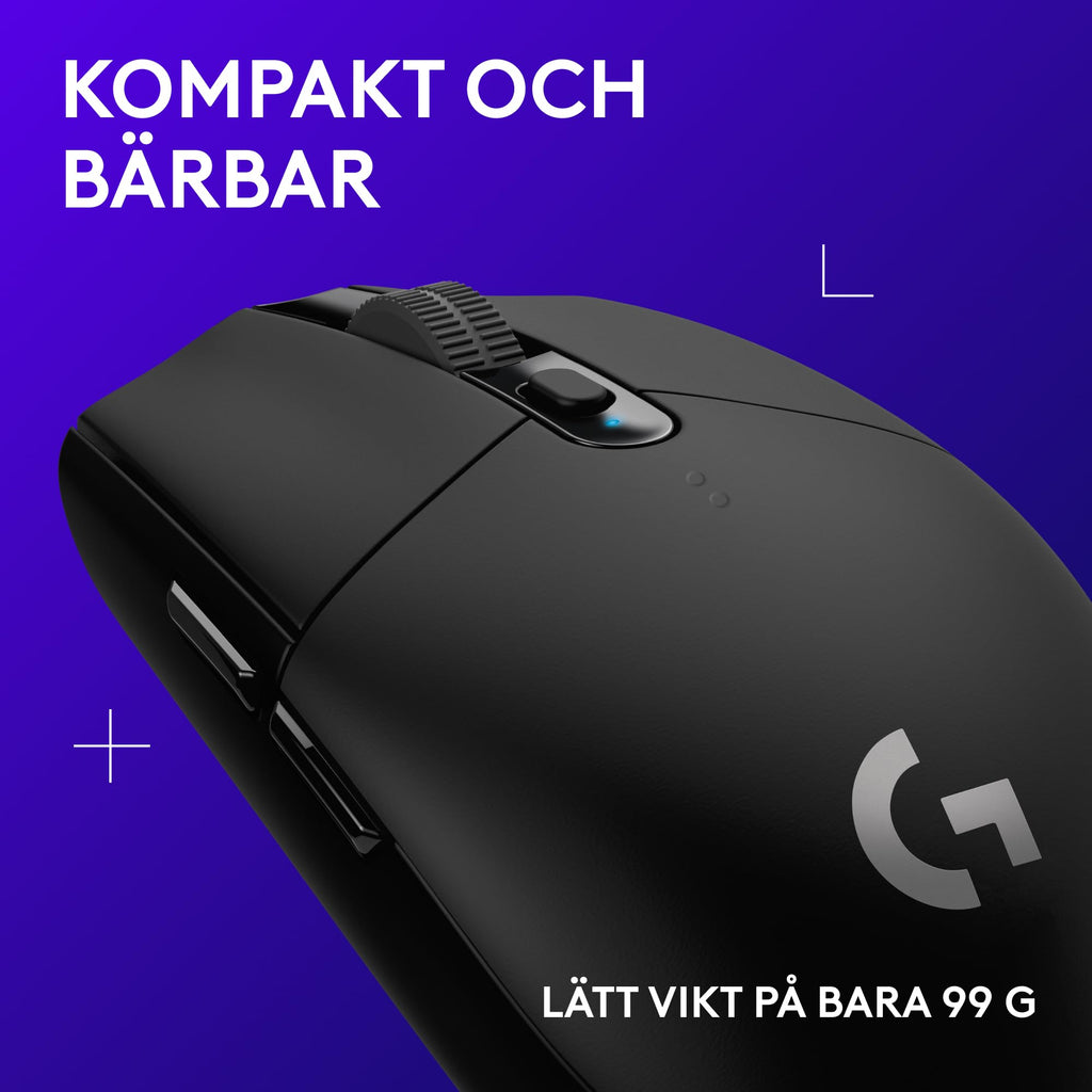 Logitech G305 LIGHTSPEED trådlös spelmus, HERO-sensor, 12 000 DPI, lätt, 6 programmerbara knappar, 250 timmars batteri, inbyggt minne, kompatibel med PC, Mac - Svart