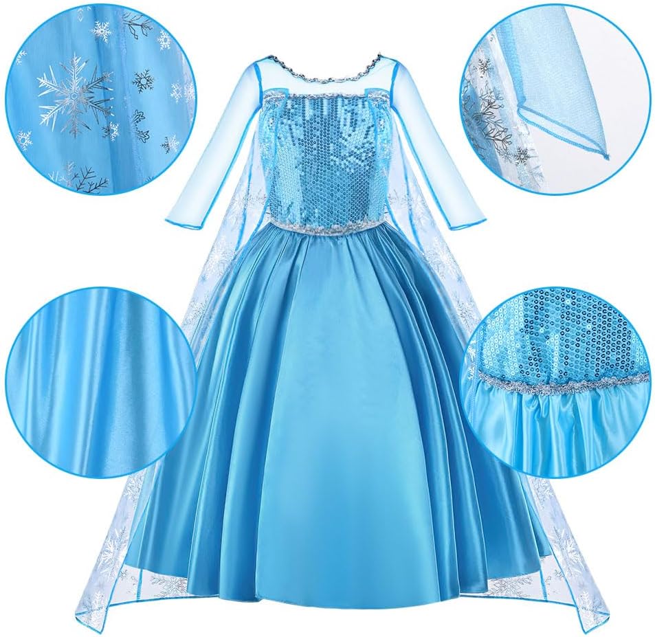 Vicloon Elsa kostym tjejer, Elsa Prinsessa Kostym, Elsa klänning, Princess Klänning För Tjejer, Deluxe Glänsande Kappa Fancy Klänning För Halloween jul födelsedagsfest kostym, kostym tjejer