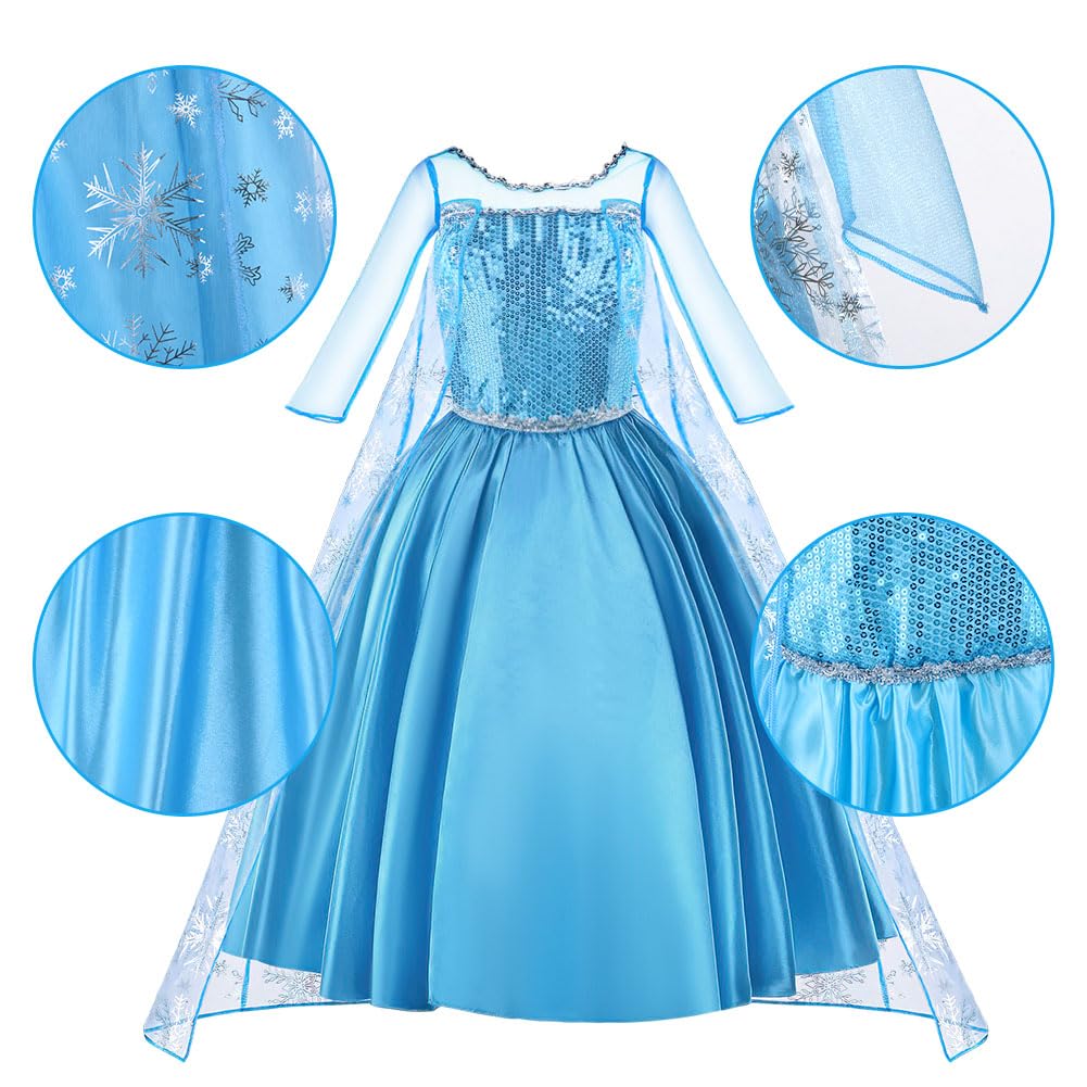 Vicloon Elsa kostym tjejer, Elsa Prinsessa Kostym, Elsa klänning, Princess Klänning För Tjejer, Deluxe Glänsande Kappa Fancy Klänning För Halloween jul födelsedagsfest kostym, kostym tjejer