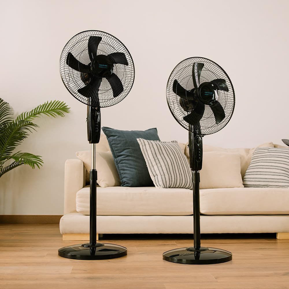 Cecotec Piedestalfläktar EnergySilence 515 MaxFlow Black - 45 W, Diameter 40 Cm, 5 Blad, 1 Timmes Timer, 3 Hastigheter Och Automatisk Oscillation, Höjdjusterbar Upp Till 135 Cm