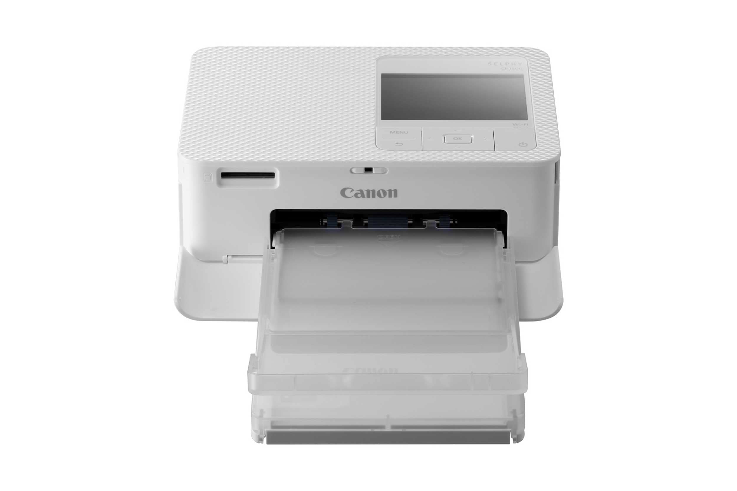 Canon SELPHY CP1500 Mini fotoskrivare (utskrift upp till vykortsstorlek 10 x 15 cm, USB-C, WLAN, trådlös, termisk sublimering, SELPHY App, färgstabil 100 år) vit [utan färgband/papper, utan batteri],