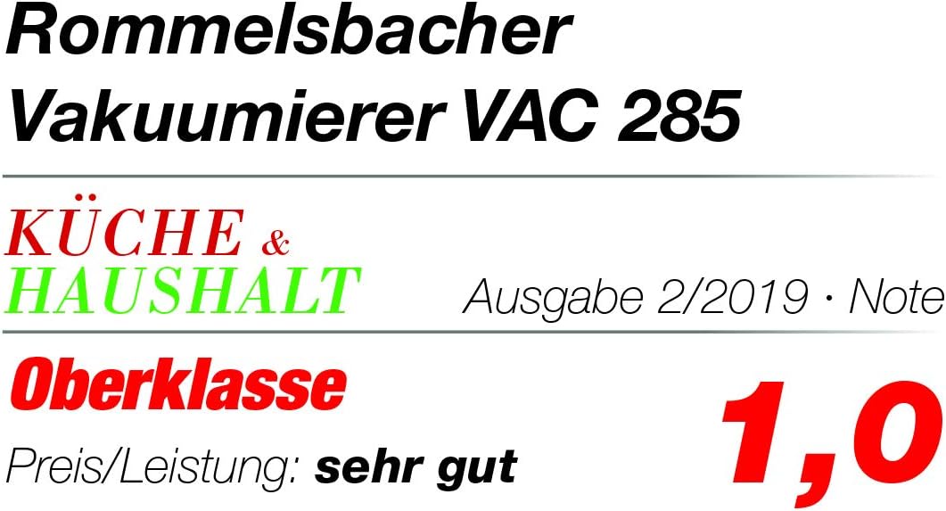 ROMMELSBACHER vakuumtätare VAC 285 – sugkraft 9 liter/min., enhandshantering, för långvarig drift, helautomatisk Vakuumisering och tätning, 2 tätningstider, för folie upp till 30 cm bredd