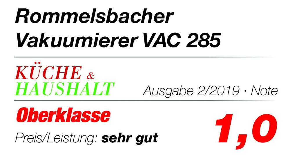 ROMMELSBACHER vakuumtätare VAC 285 – sugkraft 9 liter/min., enhandshantering, för långvarig drift, helautomatisk Vakuumisering och tätning, 2 tätningstider, för folie upp till 30 cm bredd