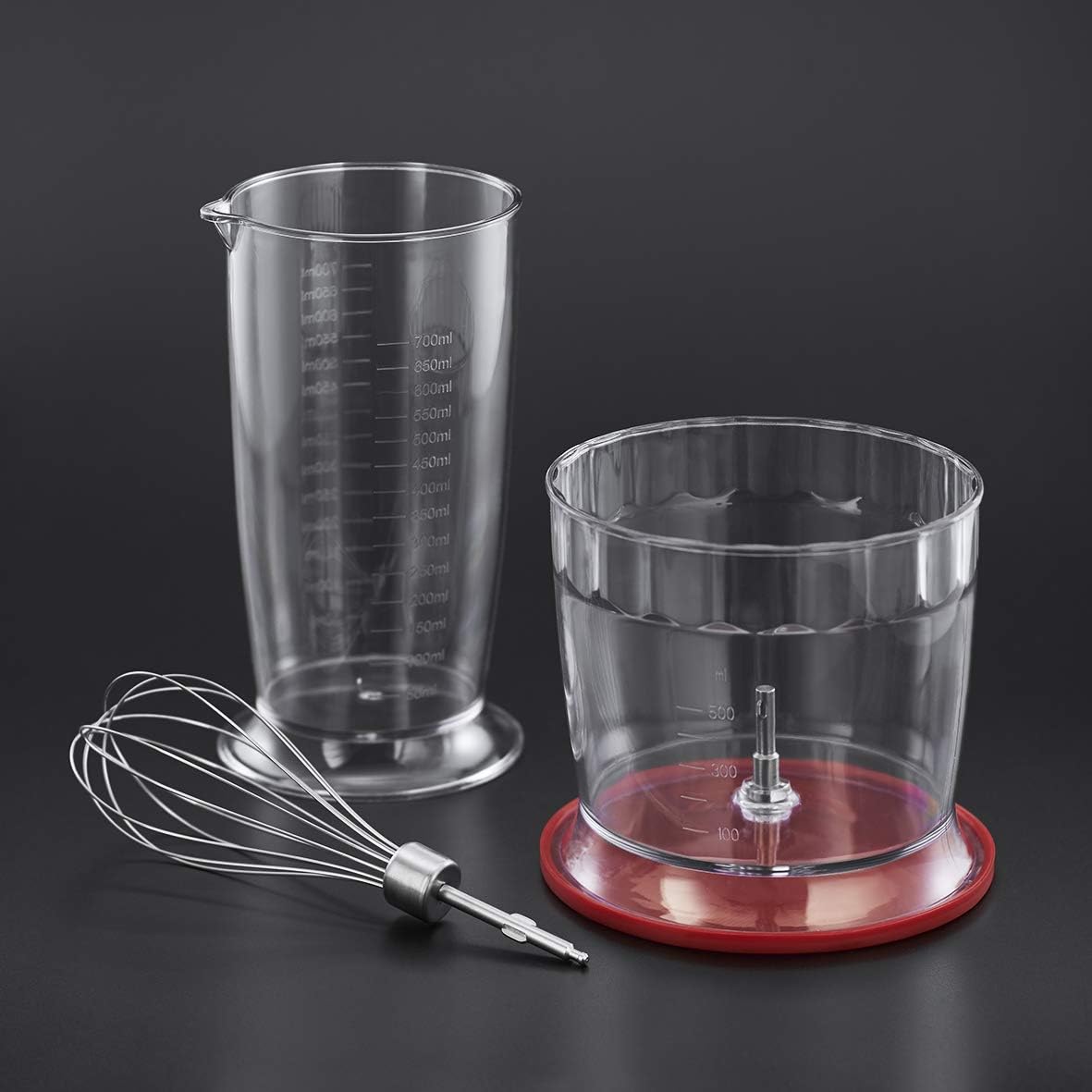Russell Hobbs 3-i-1 stavmixer, 2 hastigheter, rostfritt stål, BPA-fri behållare, ballongvisp, minihackare, diskmaskinssäkra delar, röd, 500W Desire, 24700-56