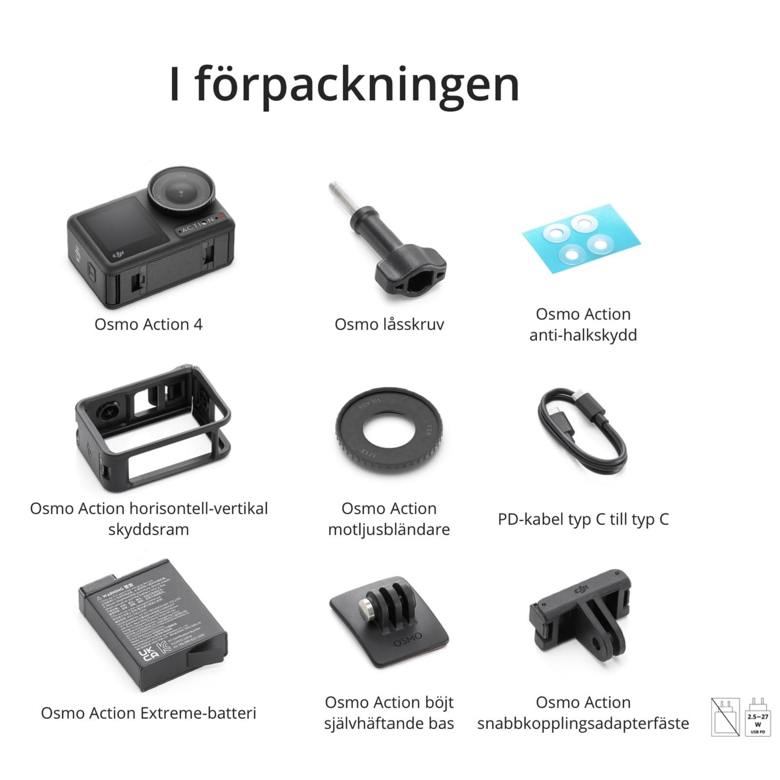 DJI Osmo Action 4 standardkombination - 4K/120 bps vattentät actionkamera med 1/1,3-tums sensor, fantastiska bilder i svagt ljus, 10-bitars och D-Log M färgprestanda, ett 1770 mAh-batteri