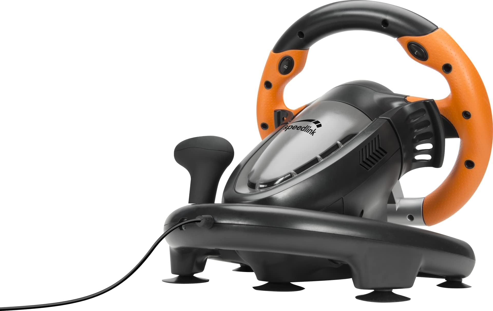 Speedlink DRIFT OZ Racing Wheel – Gaming-ratt med USB-anslutning för PC/dator, pedaler för gas och broms, svart-orange