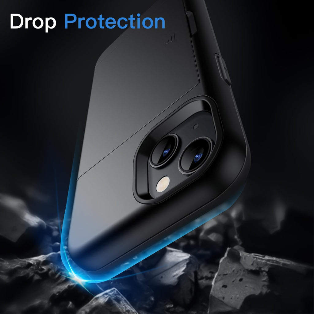 JETech Plånbok Skal för iPhone 13 6,1 Tum med Korthållare, Dual Layer Stötskyddad Skyddande Wallet Case with Card Holder, Glidande Dold Spår (Svart)