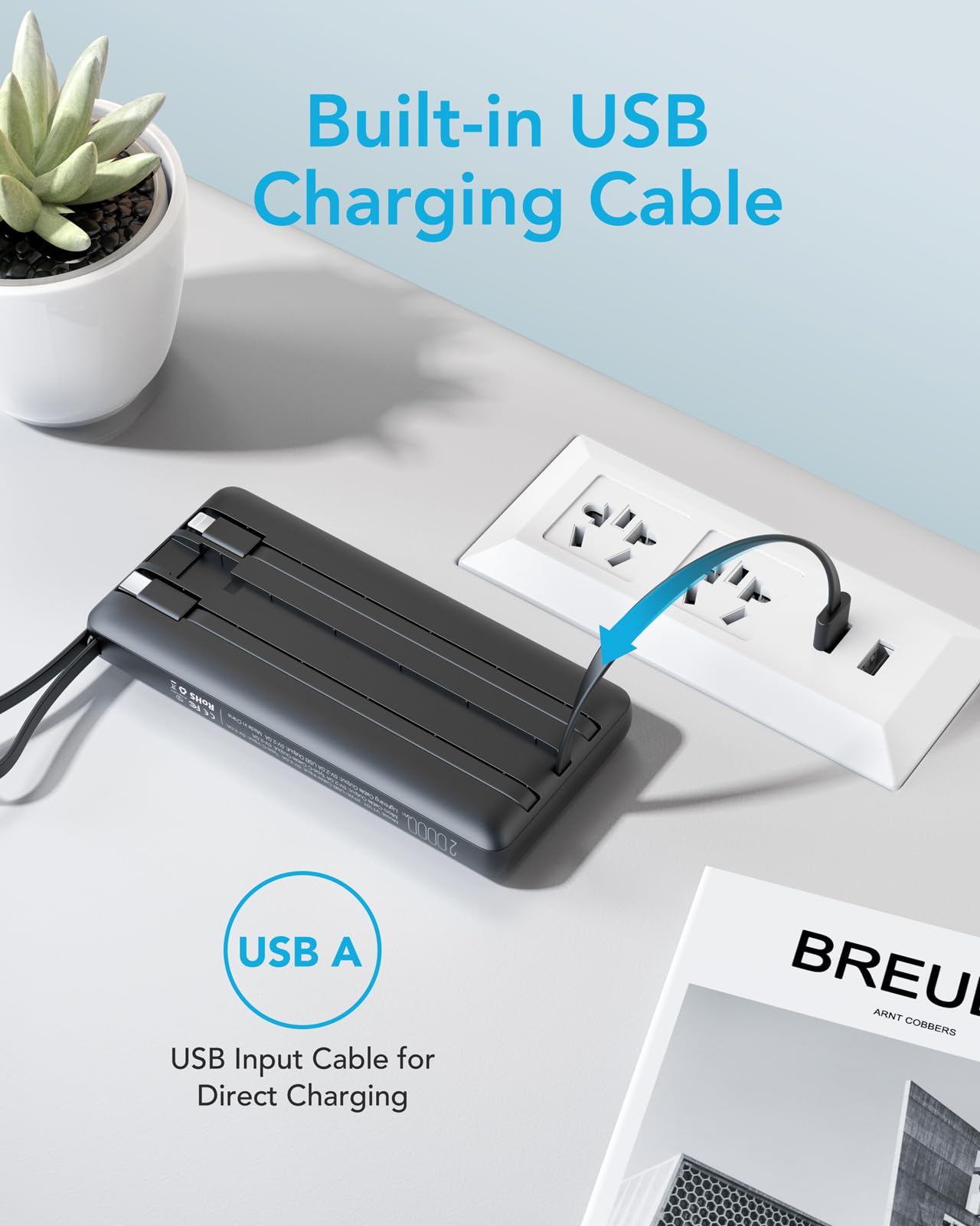Power Bank 20000mAh Powerbank USB C mit 5 Ausgängen & 2 Eingängen VEEKTOMX Powerbank mit integrierten Kabeln Externer Handyakku Kompatibel mit iPad, iPhone16/15, Samsung, Huawei, Google Pixel usw.