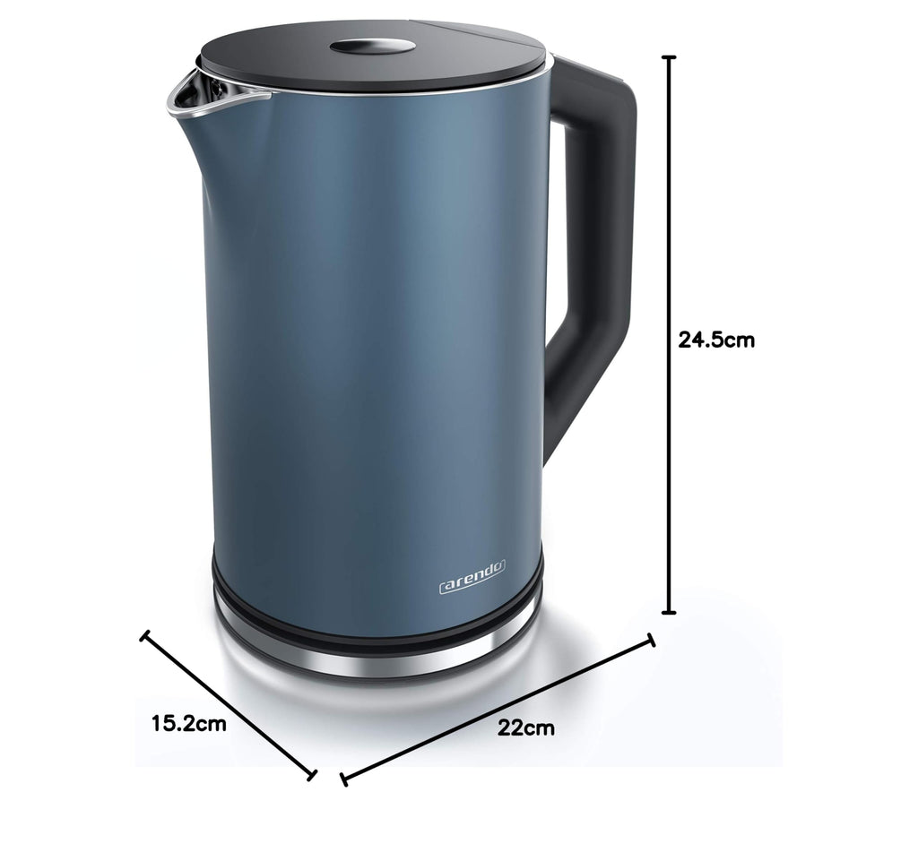 Arendo - Vattenkokare i rostfritt stål med temperaturinställning 40-100 grader i steg om 5 - Dubbelväggsdesign - ELEGANT modell - 1,5 liter - 2200 W - Tekokare med temperaturdisplay - GS - Admiral blå