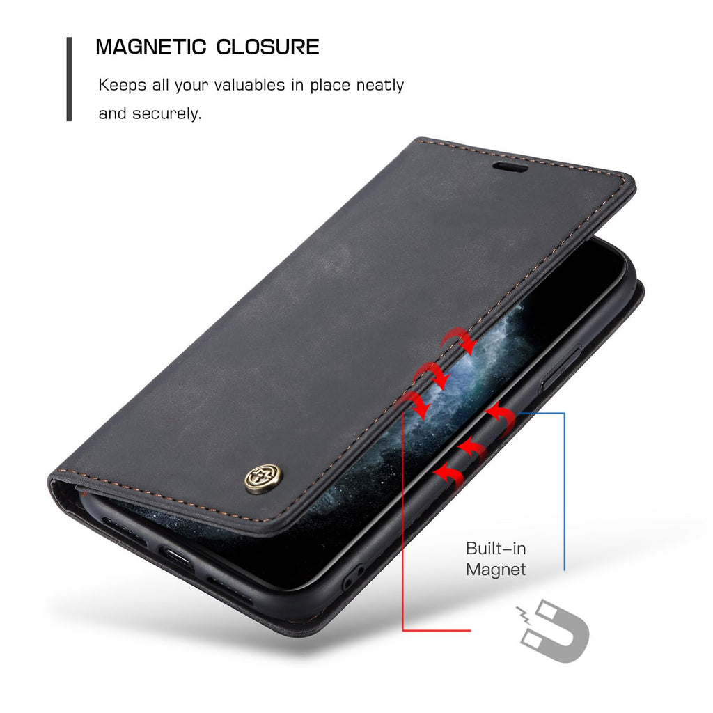 Skal för iPhone 11 Pro Max, premium PU-läder flip Läder Vikbart Skyddande Fodral Plånbok [Hölster med klaff, Magnetisk, kortfack] Wallet Leather Case Cover för iPhone 11 Pro Max, Svart