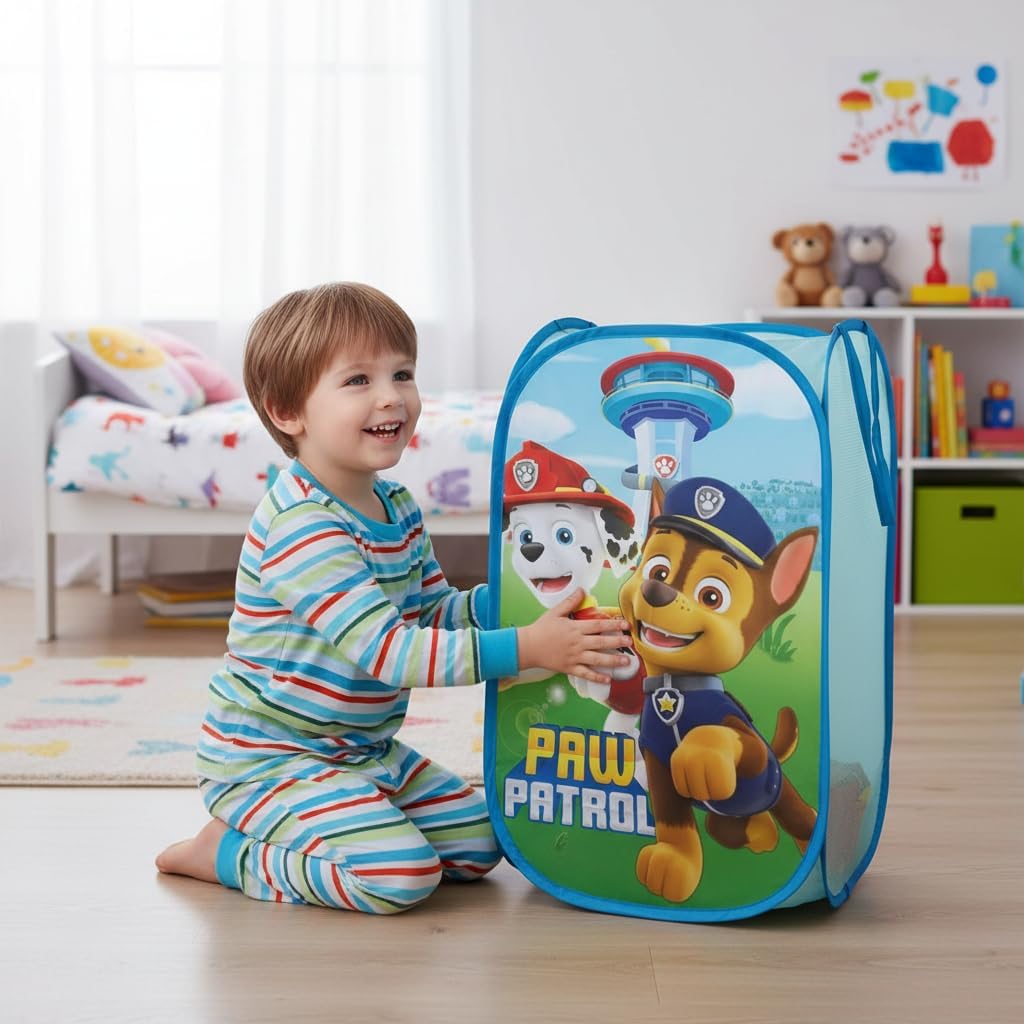 SUPERDIVER - Hopfällbar Förvaringskorg Paw Patrol - Officiell Licens Paw Patrol - Perfekt för Leksaker & Kläder - 36x36x58 cm - Enkel att Använda & Förvara - Idealisk för Barn.