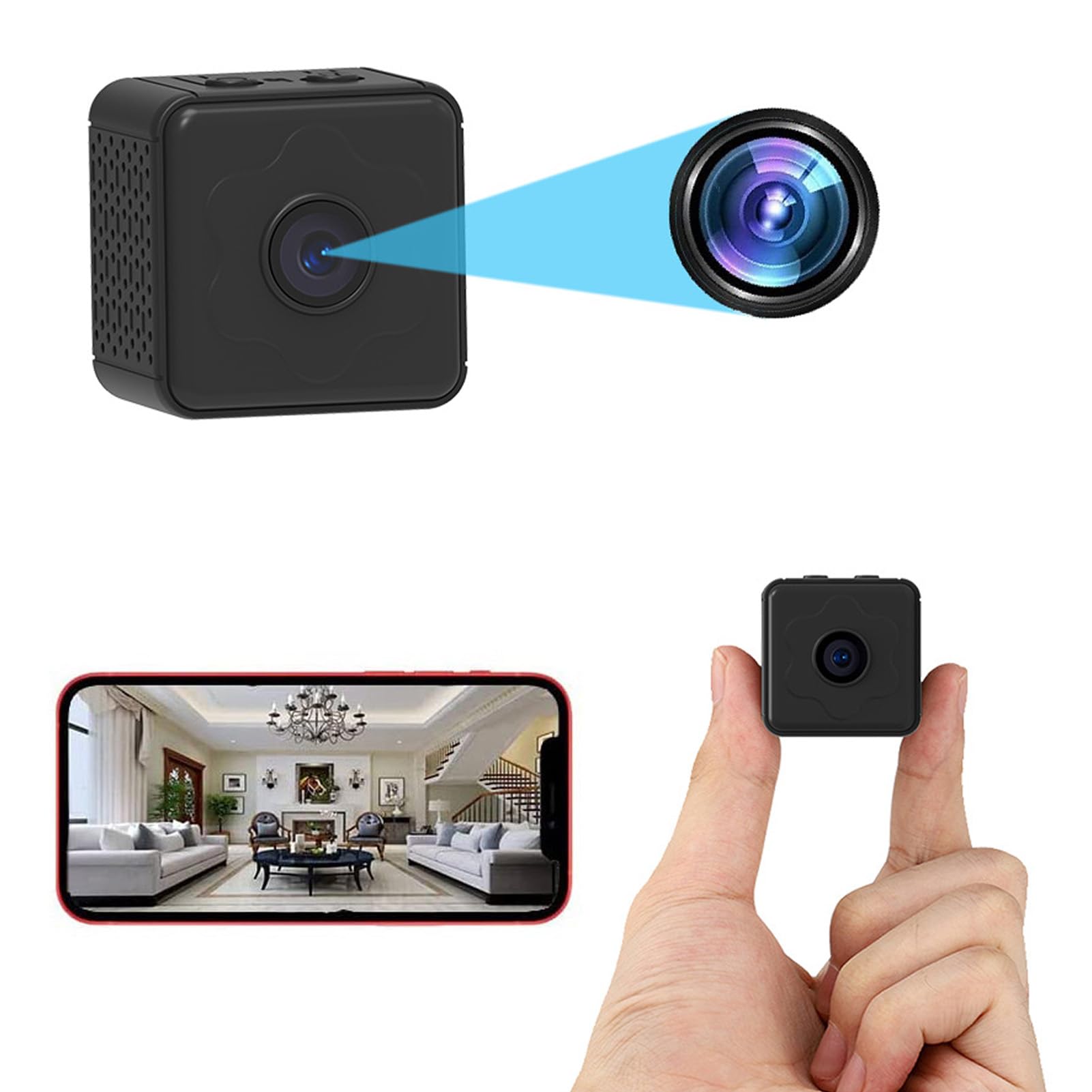 Dold Spionkamera, 1080P Trådlös WiFi Liten Kamera med Rörelsedetektion, Mörkerseende, 2-vägs Samtal, Magnetisk Montering, Loopvideo, Vidvinkelvideo, APP