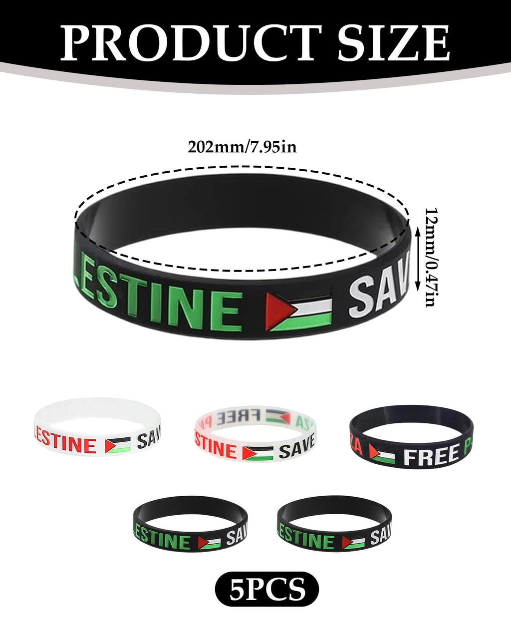 5 stycken palestinska armband, gratis palestinska armband, palestinska silikonarmband, rullande armband för män och kvinnor, solidaritetsarmband för kvinnor och män