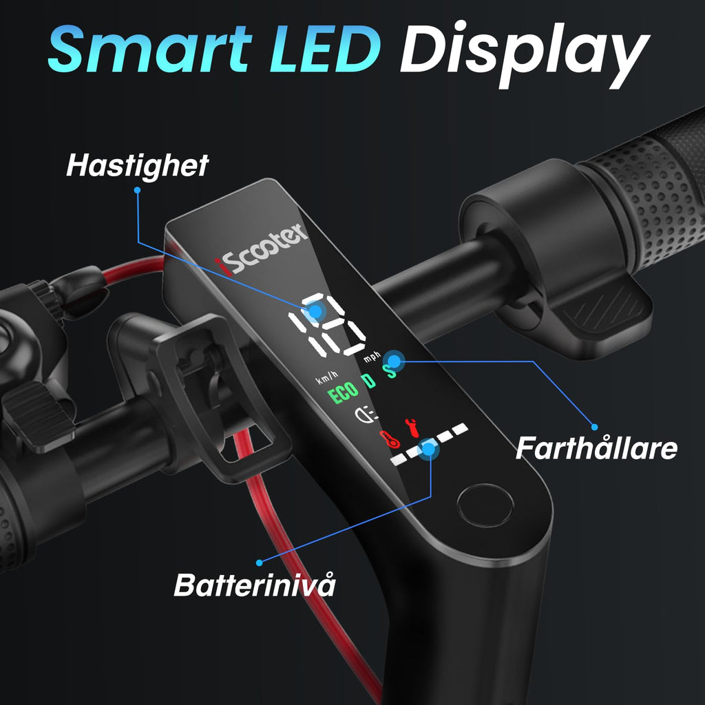 iScooter elektrisk sparkcykel, 250W motor, i8 el-sparkcykel med farthållare, 20–25 km räckvidd, 8,5-tums däck, 3 hastighetslägen, dubbelt bromssystem, snabb el-sparkcykel för vuxna och tonåringar