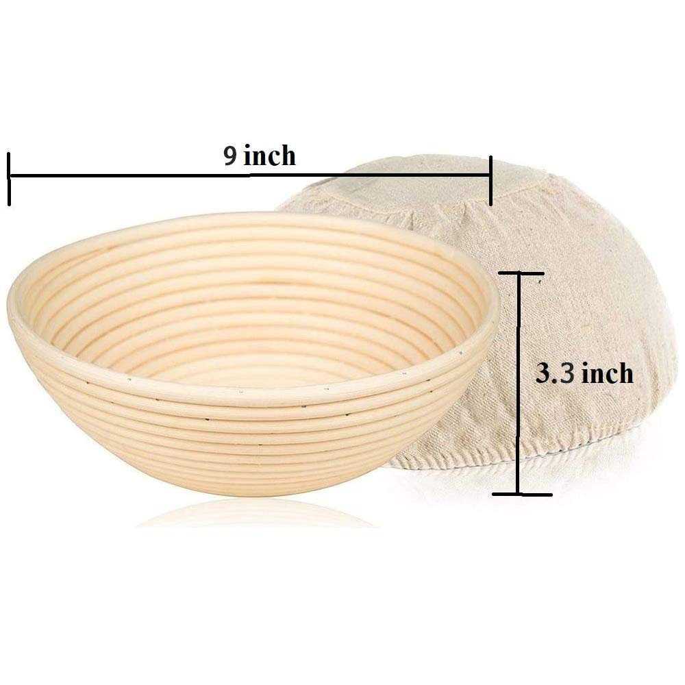 Bread Proofing Basket Set Of 2 Round and Oval, Banneton Proofing Basket + Danish Dough Whisk + Bread Scoring Lame + Stainless Steel Dough Scraper + Flexible Dough Scraper, Sourdough Tools Kit