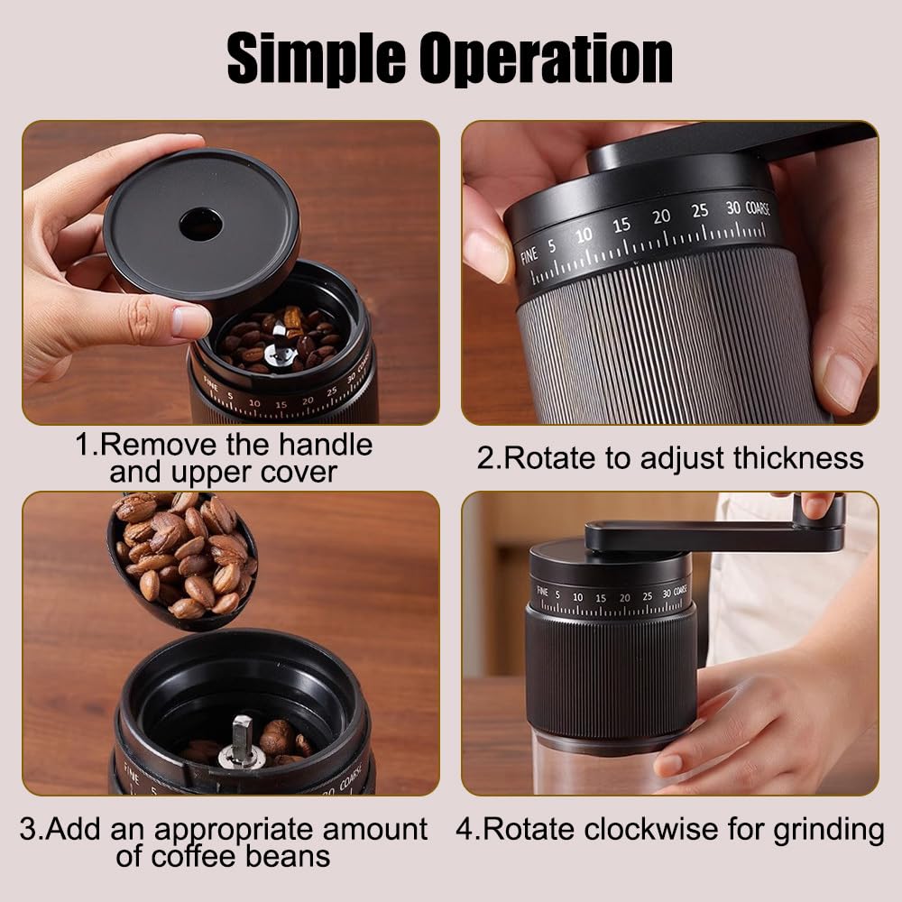 MIOYOOW Manuell kaffekvarn, espressomaskin, kaffeverktyg med precision justerbar till 35 nivåer, 200 ml/25 g, kaffekvarn för hem, kontor, utflykter