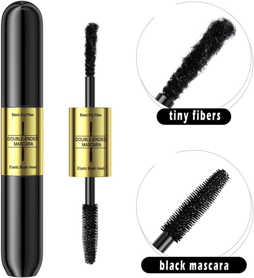 Med fiberförlängning mascara med två ändar fibermascara med falska ögonfransar effekt, build Up Fiber Deep Black