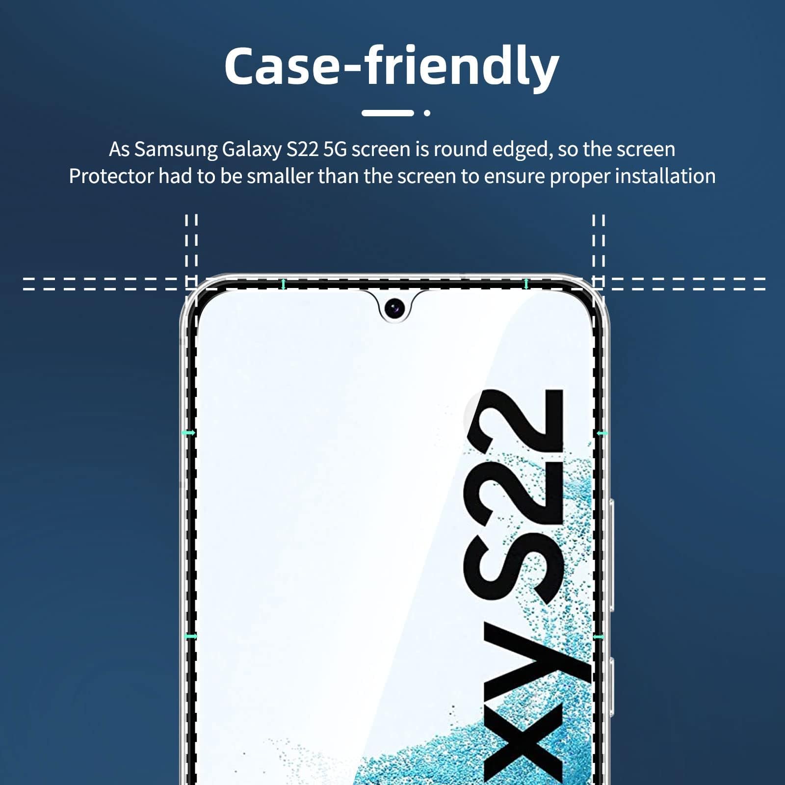 NEW'C 3 Pack, skärmskydd i glas för Samsung Galaxy S22 5G, bubbelfri, 9H hårdhet, 0,33 mm ultratransparent, ultrabeständigt härdat glas