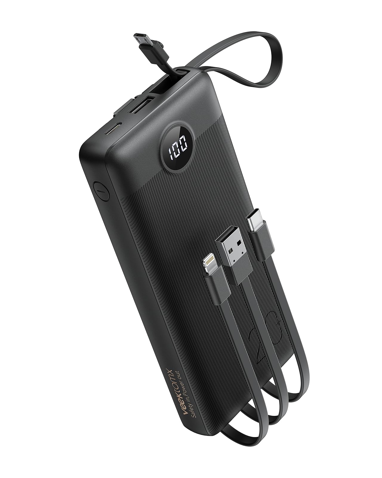 Power Bank 20000mAh Powerbank USB C mit 5 Ausgängen & 2 Eingängen VEEKTOMX Powerbank mit integrierten Kabeln Externer Handyakku Kompatibel mit iPad, iPhone16/15, Samsung, Huawei, Google Pixel usw.