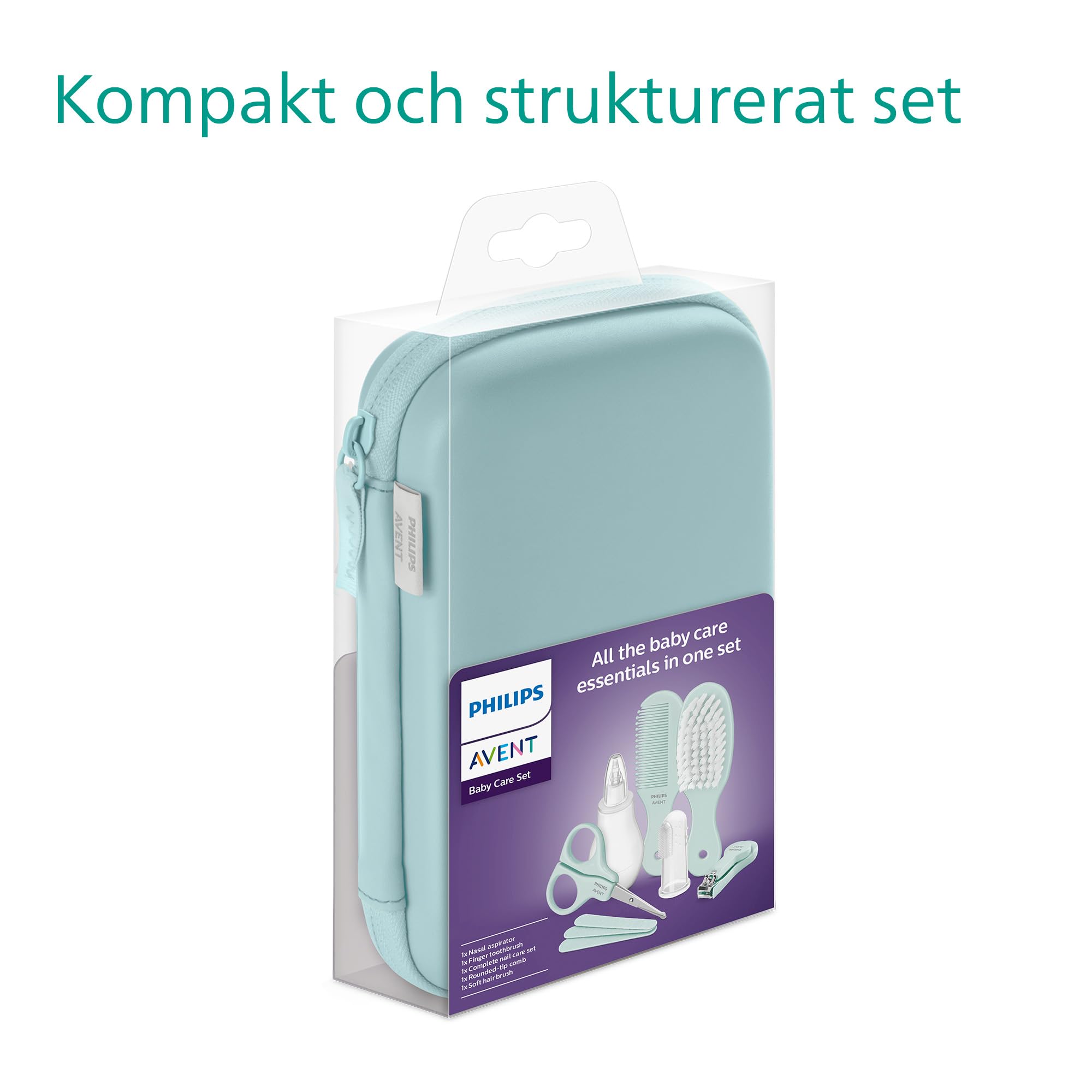 Philips Avent babyvårdsset – babyvårdsset med nio tillbehör, nagelklippare, sax, tre nagelfilar, kam, hårborste, nässug och fingertandborste (modell SCH401/00)