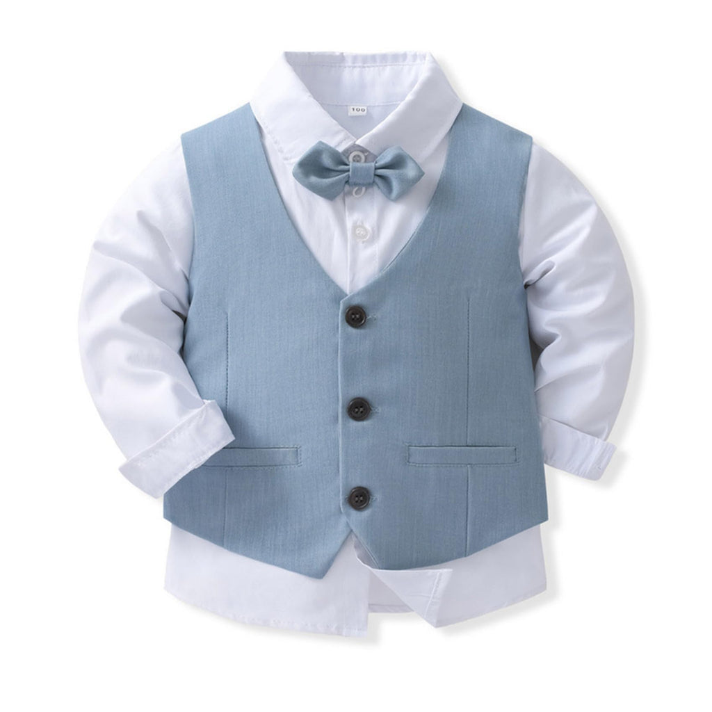 Baby pojkar gentleman kostym set långärmad skjorta väst byxor barn festliga kläder för födelsedag dop festlig bröllop kostym