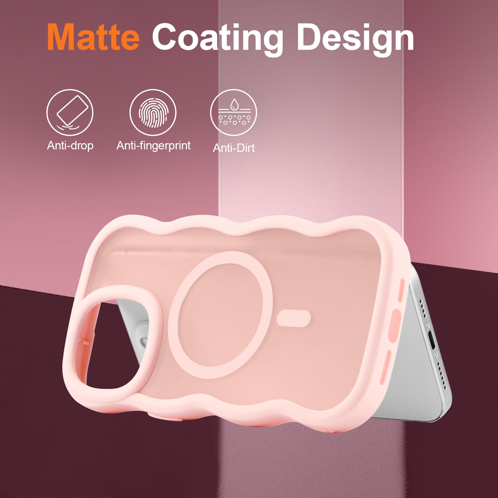 UEEBAI Magnetiskt skal för iPhone 12 Pro Max, sött skal kompatibelt med MagSafe, 2025, transparent klar design, vågig ram, matt telefonskal, rosa