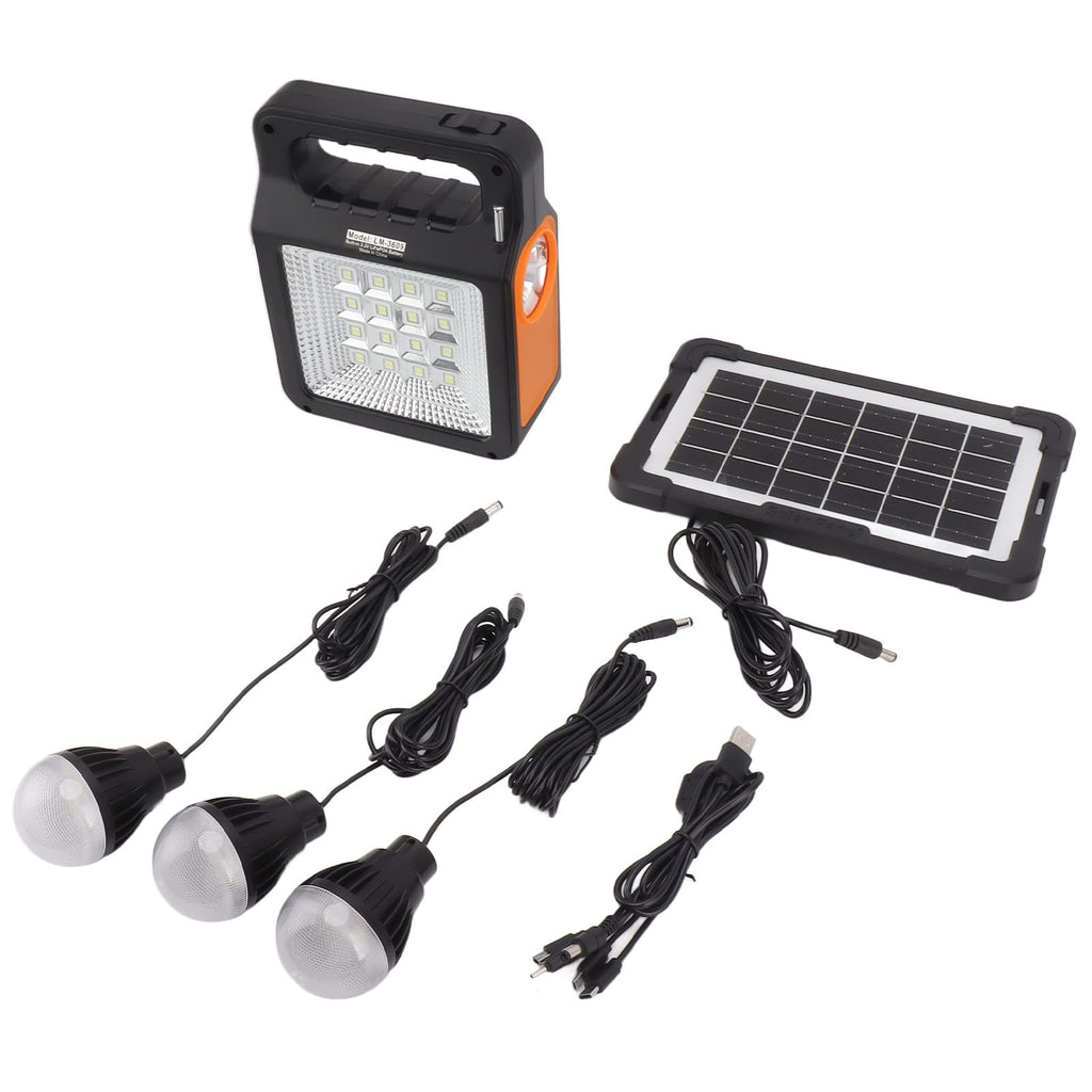 Asixxsix Solar Power Bank, 6000mAh Portable Solar Generator med 32 LED -panelljus 3 Glödlampor Strålkastare USB -laddning MP3 -radio, för Camping Resor Utomhusaktiviteter