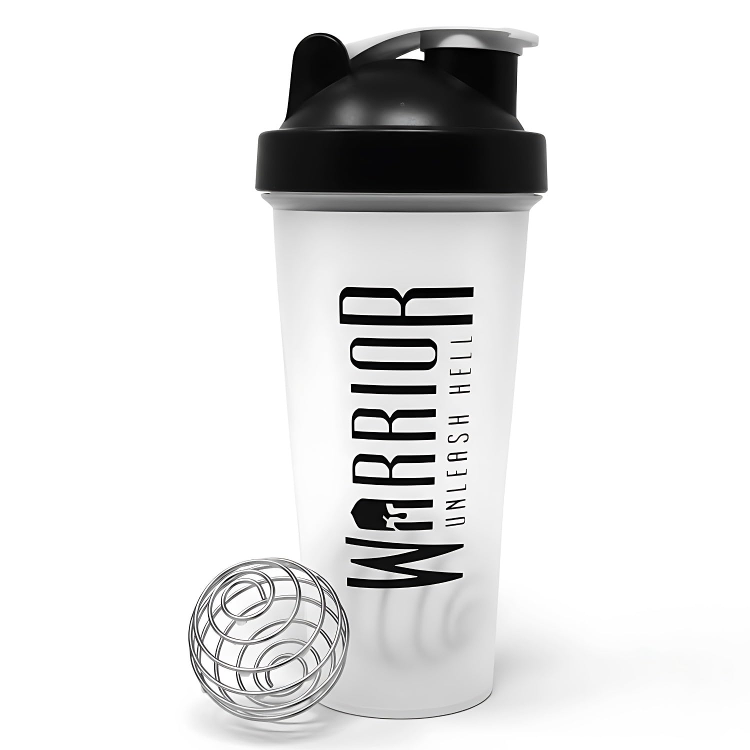 Warrior Protein Shaker-flaska, inkluderar Wire Mixball-mixer – 600 ml – perfekt för att blanda pulvershakes, klar, BPA-fri, diskmaskinssäker