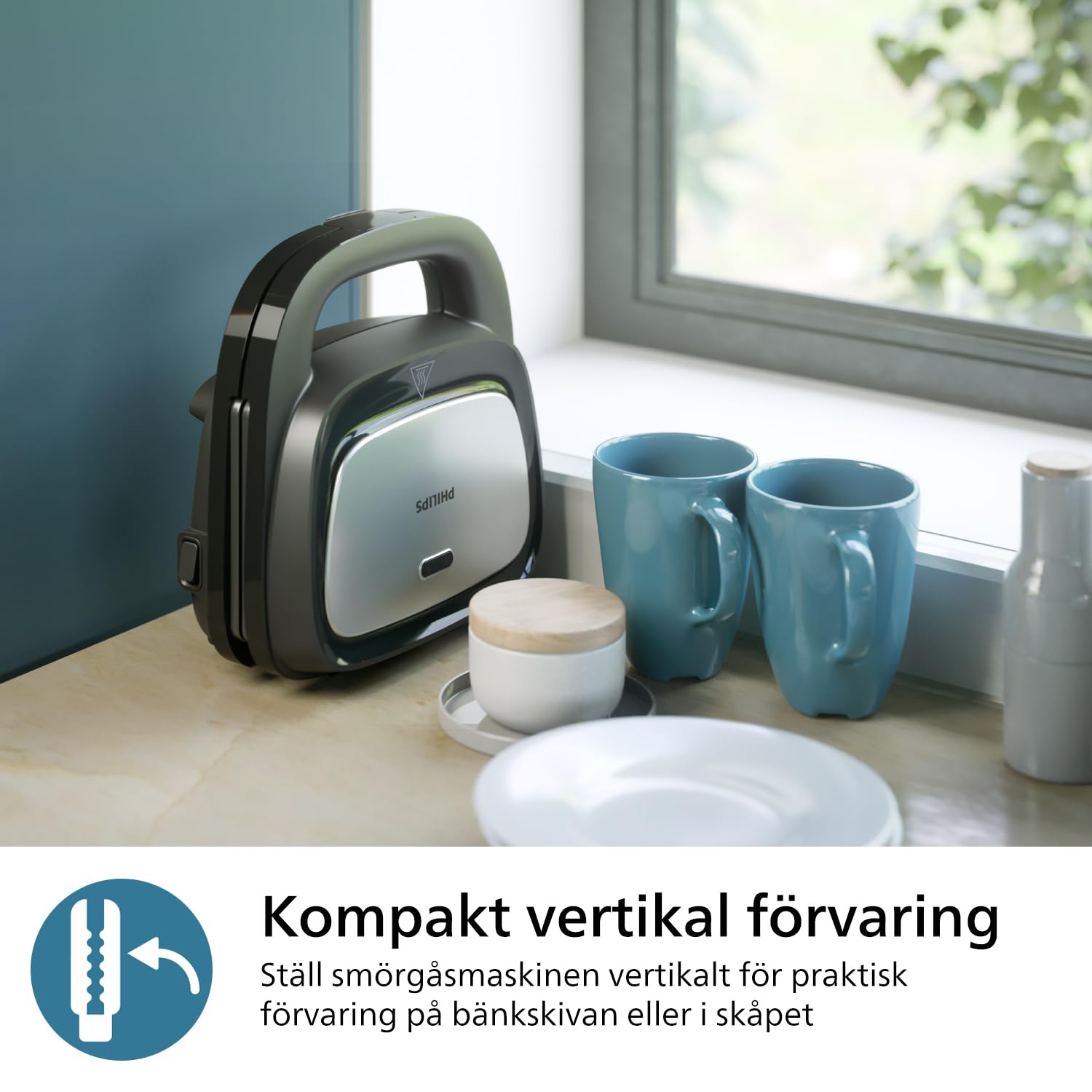 Philips 5000-serien smörgåsmaskin – 3 plattor för paninis, smörgåsar och våfflor. Grillplattor med nonstick. Cut-and-Seal. 750W Effekt. Svart (HD2350/80)