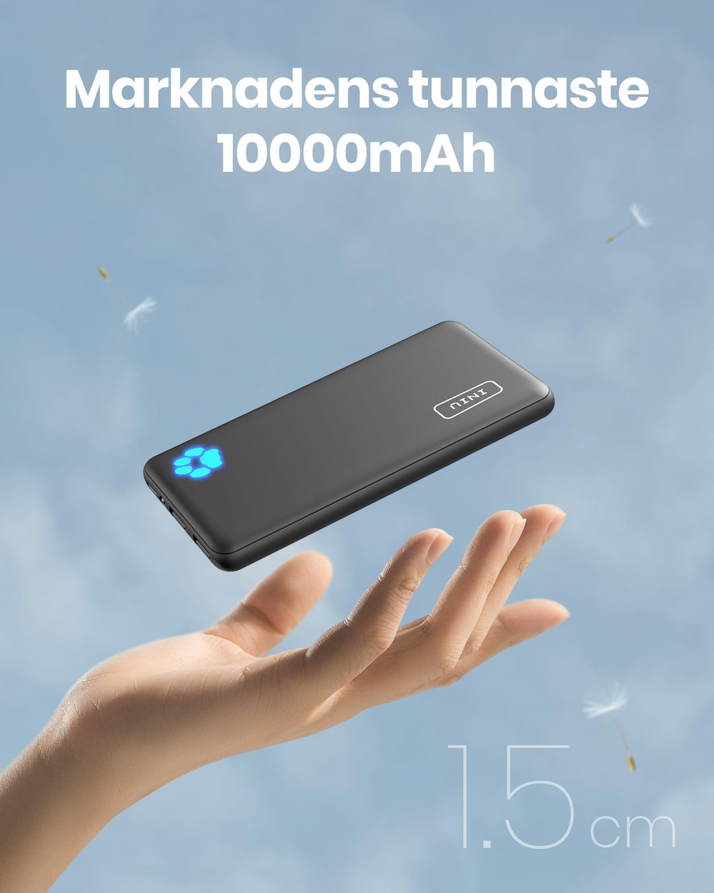 INIU Power Bank, USB C 10000mAh Slimmest Triple 3A High-Speed Powerbank, Bärbar Laddare med Flashlight Kompatibel med iPhone 15 14 13 12 11 Pro Max Samsung S20 Google LG iPad Huawei Airpods etc