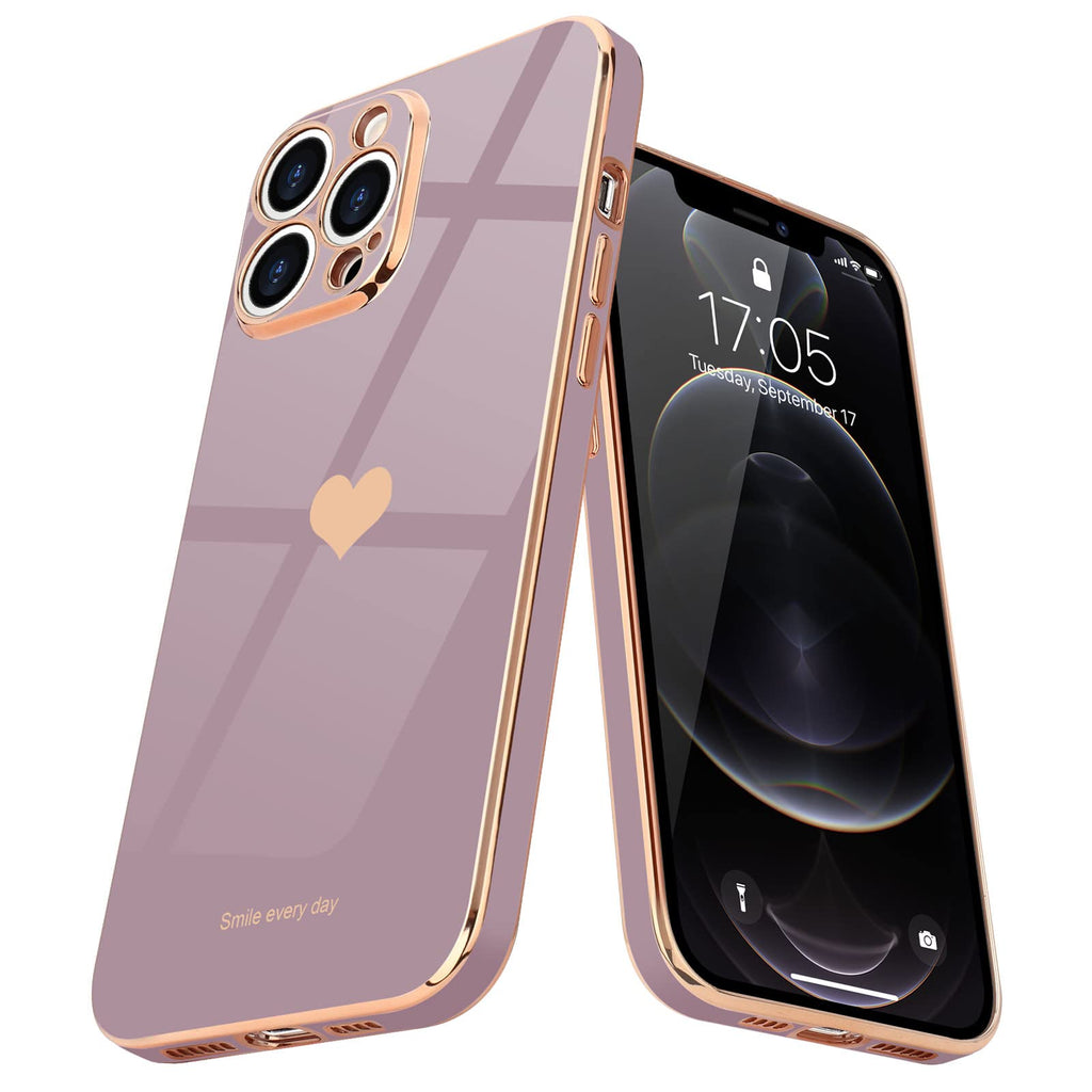 Teageo Fodral kompatibelt med iPhone 12 Pro Max, guldgalvaniserat TPU-silikon med kärleks-hjärtmönster, stötsäkert fodral för flickor och kvinnor, skyddsfodral för iPhone 12 Pro Max (Sakura Lila)