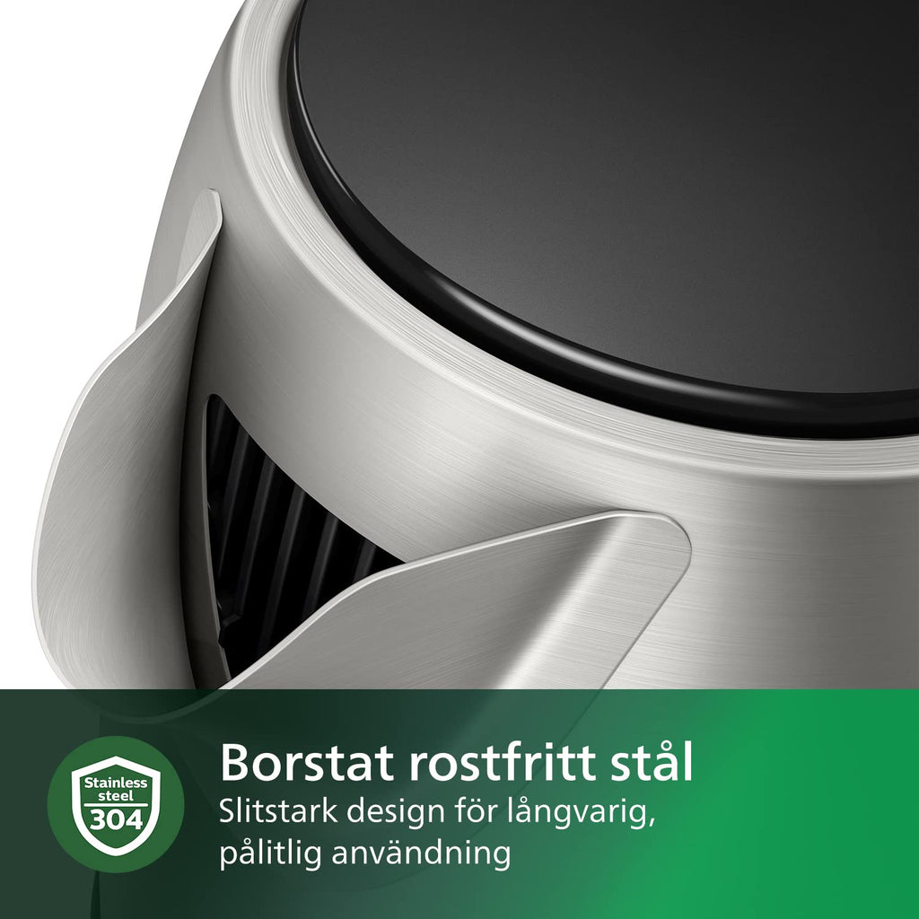 Philips Daily Collection Vattenkokare – 1,7 l, Rostfritt Stål SUS304, Fjädrat Lock, Micromesh-filter, 360° Basplatta, Automatisk Avstängning, Snabb Kokning, Indikatorlampa (HD9350/90)