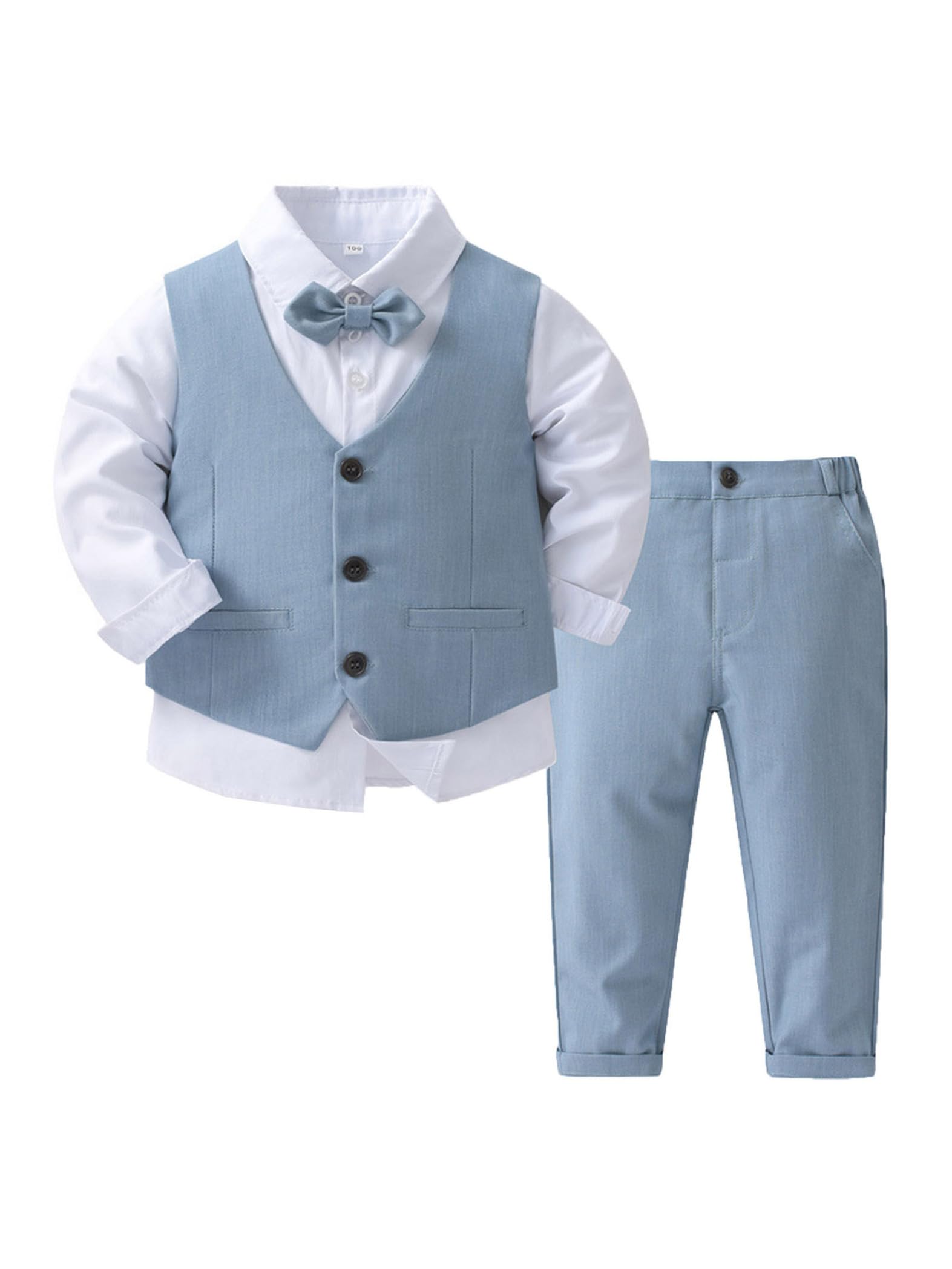 Baby pojkar gentleman kostym set långärmad skjorta väst byxor barn festliga kläder för födelsedag dop festlig bröllop kostym