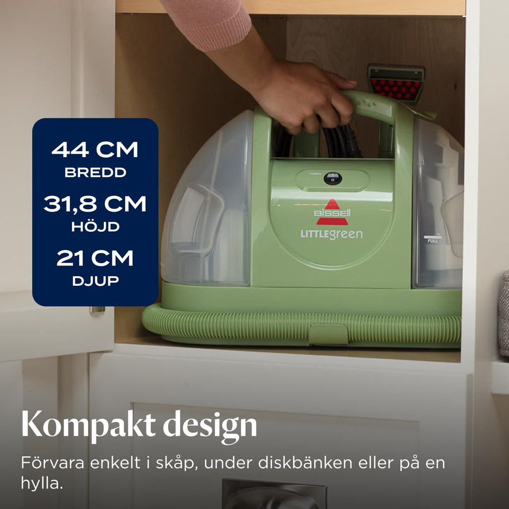BISSELL Little Green, Dammsugare Tvätta Mattor, Mattvätt för Dagliga Fläckar och Smuts, Kraftfull Klädseltvätt, Våtdammsugare för Mattor, Bilar, Soffor, Madrasser och Mer, Kraftfull 340W Motor, 4098N